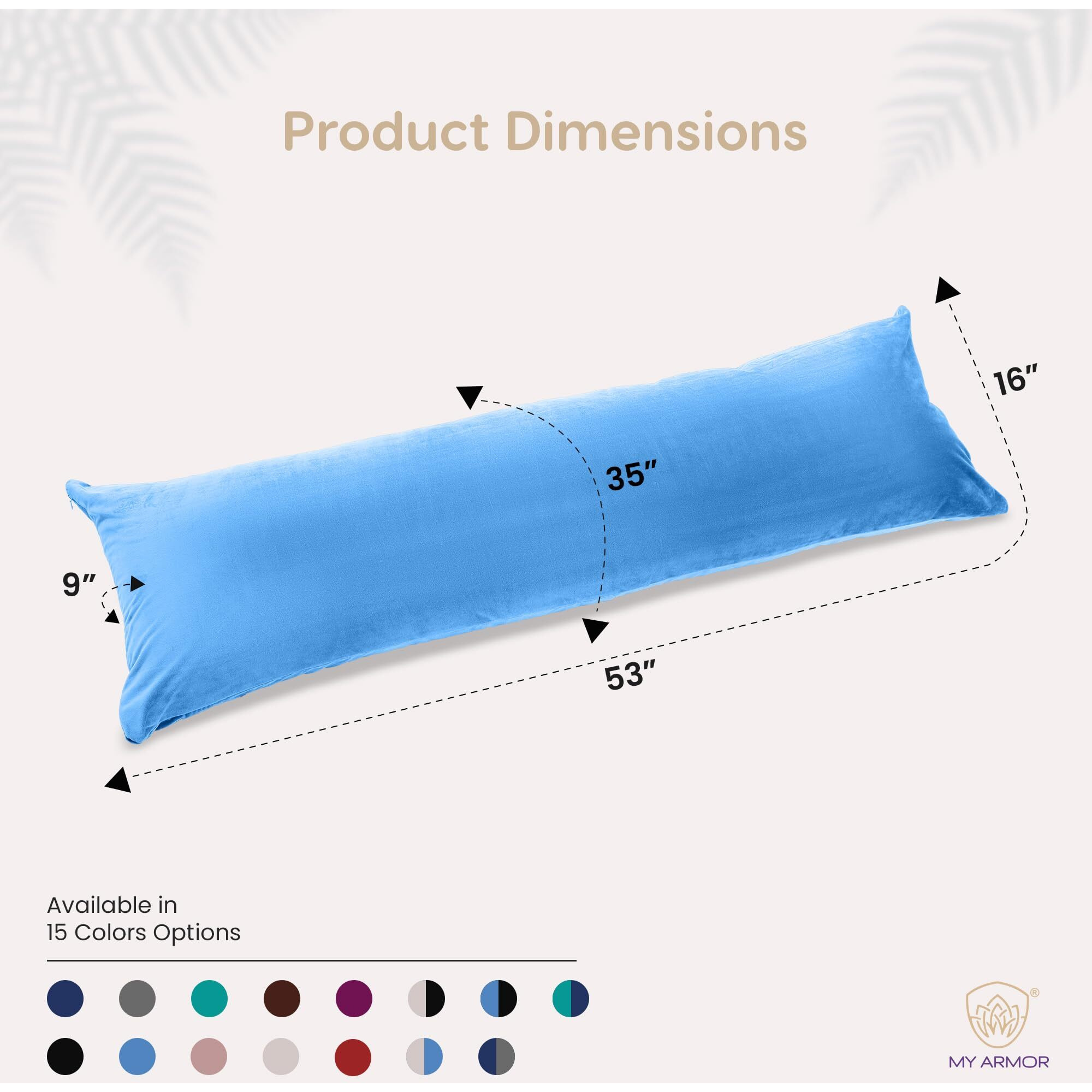 MY ARMOR Microfibre Full Body Long Sleeping Pillow for Pregnancy, 53x16 Inches, Side Sleeping, Hugging, Cuddling, Relaxing, Washable, Premium Velvet Outer Cover with Zip (Sky Blue)