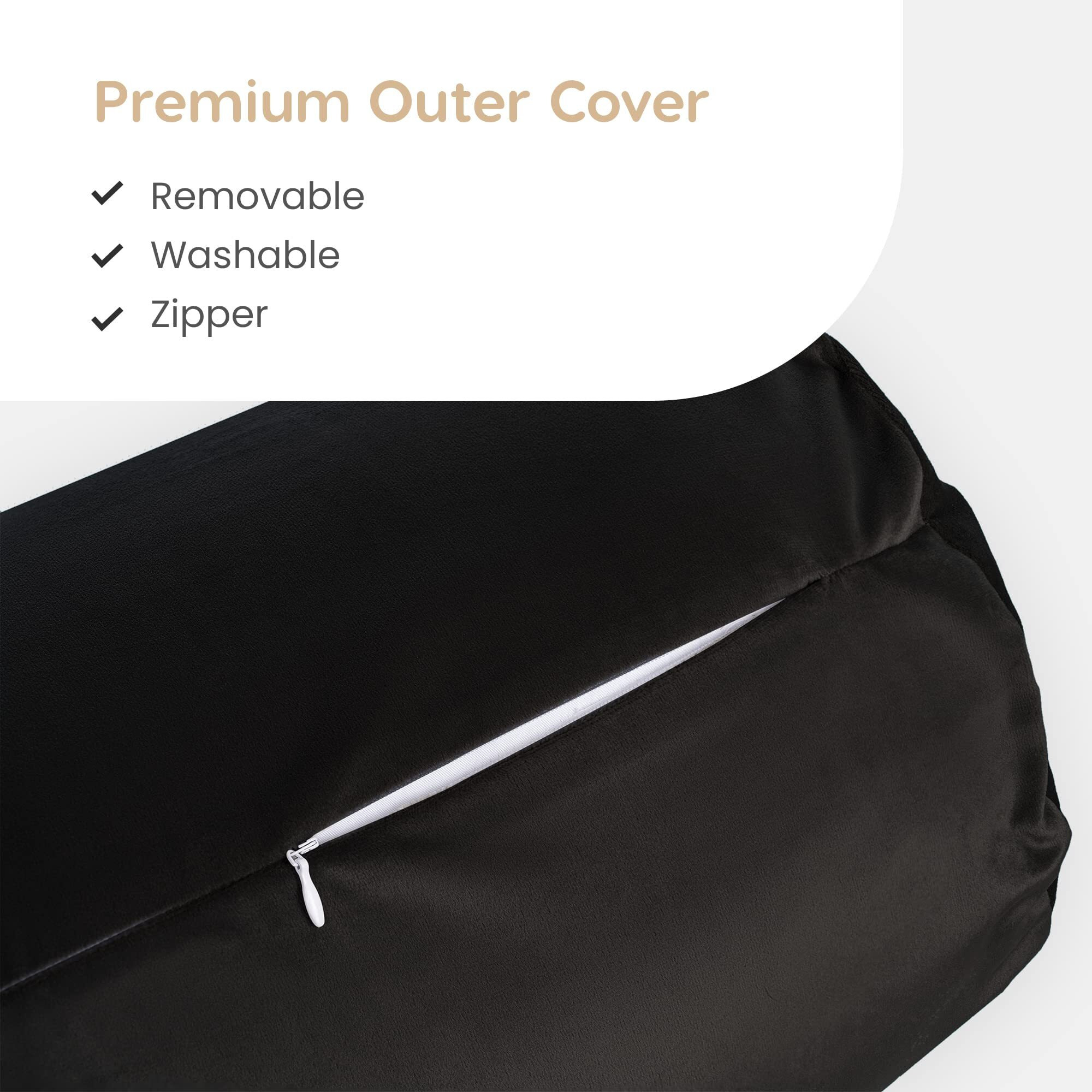 MY ARMOR Microfibre Round Bolster Bed/Sofa/Diwan Pillow | Light, Soft & Fluffy for Neck & Back Support | Washable, Durable | Premium Velvet Outer Cover with Zip | BLACK, Pack of 2 [10 x 25]
