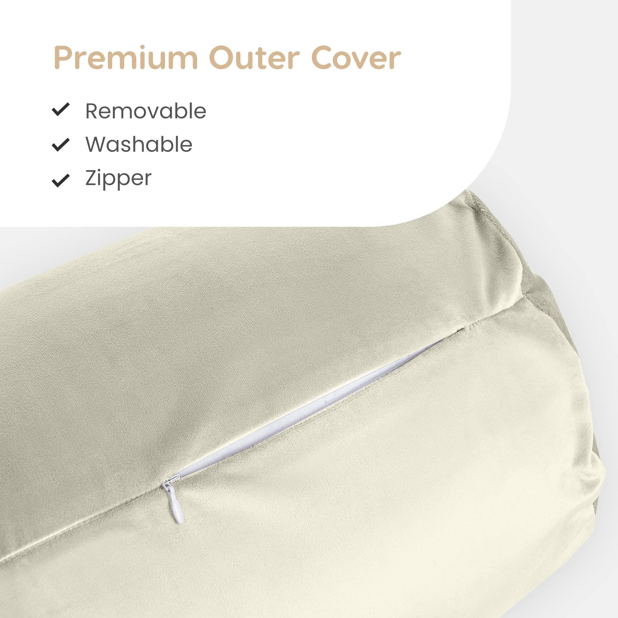 MY ARMOR Microfibre Round Bolster Bed/Sofa/Diwan Pillow | Soft & Fluffy for Neck & Back Support | Washable, Durable | Premium Velvet Outer Cover with Zip | Cream, Pack of 2 [10 x 25]