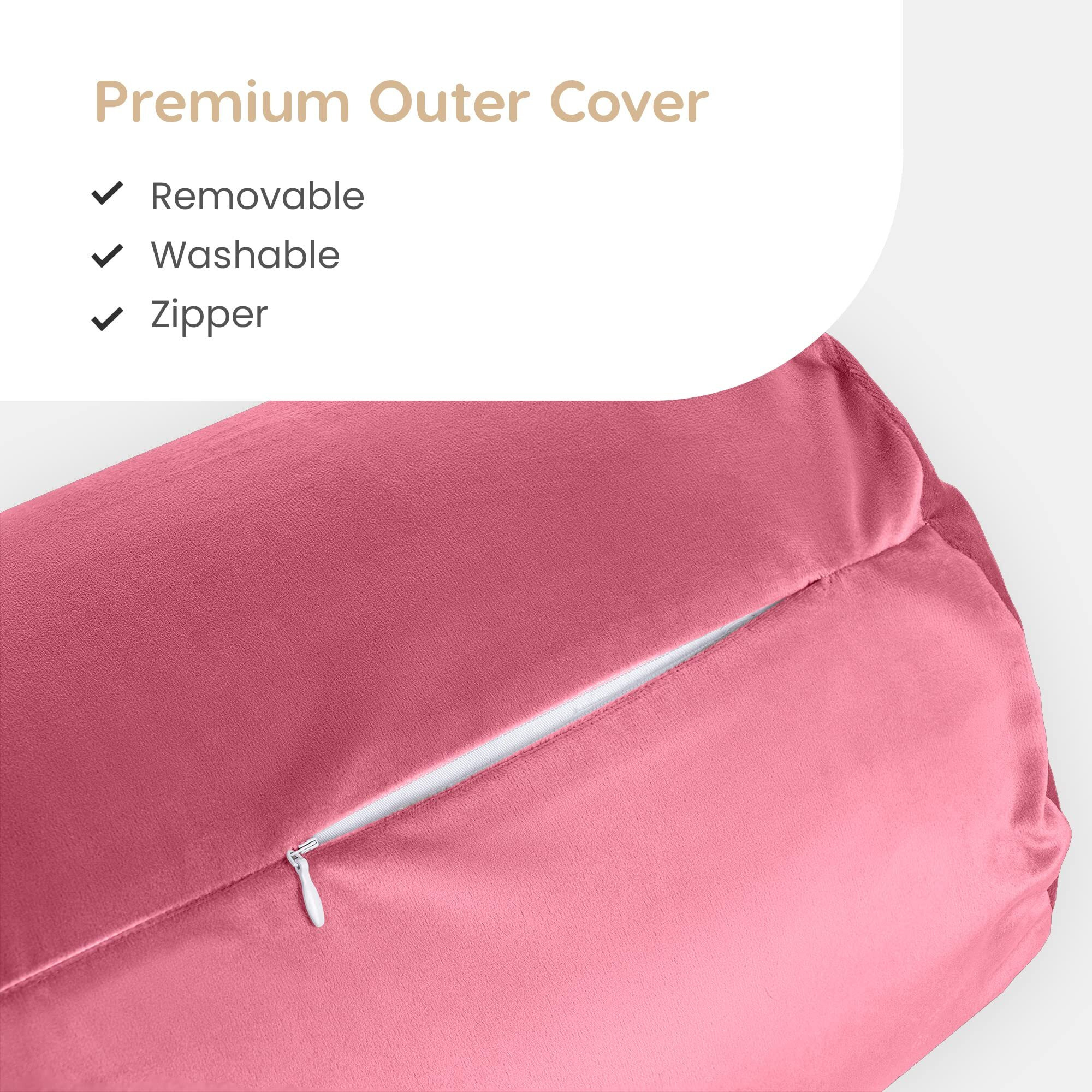 MY ARMOR Microfibre Round Bolster Bed/Sofa/Diwan Pillow | Light, Soft & Fluffy for Neck & Back Support | Washable, Durable | Premium Velvet Outer Cover with Zip | PEACH, Pack of 2 [10 x 25]