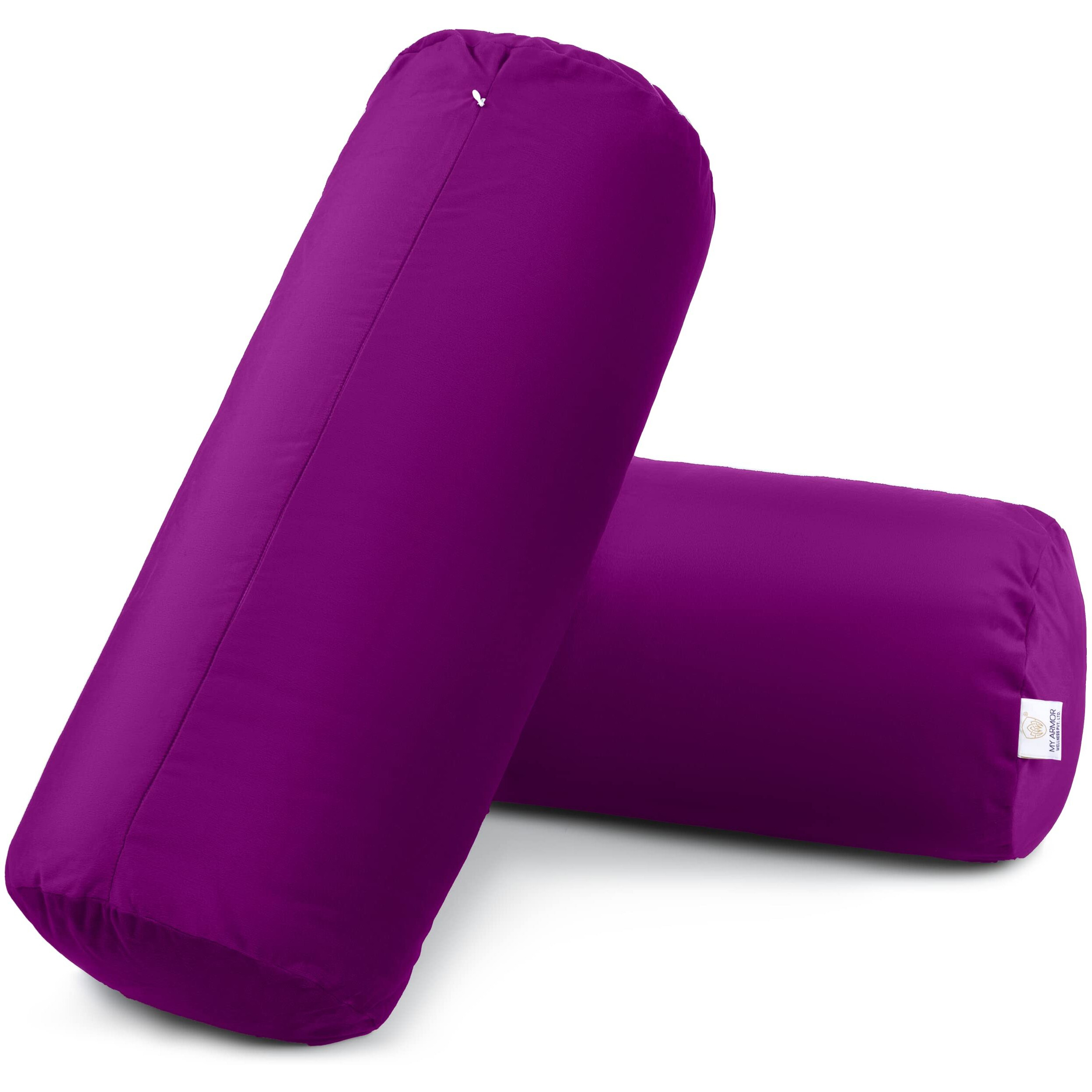 MY ARMOR Microfibre Round Bolster Bed/Sofa/Diwan Pillow | Light, Soft & Fluffy for Neck & Back Support | Washable, Durable | Premium Velvet Outer Cover with Zip |PURPLE, Pack of 2 [10 x 25]