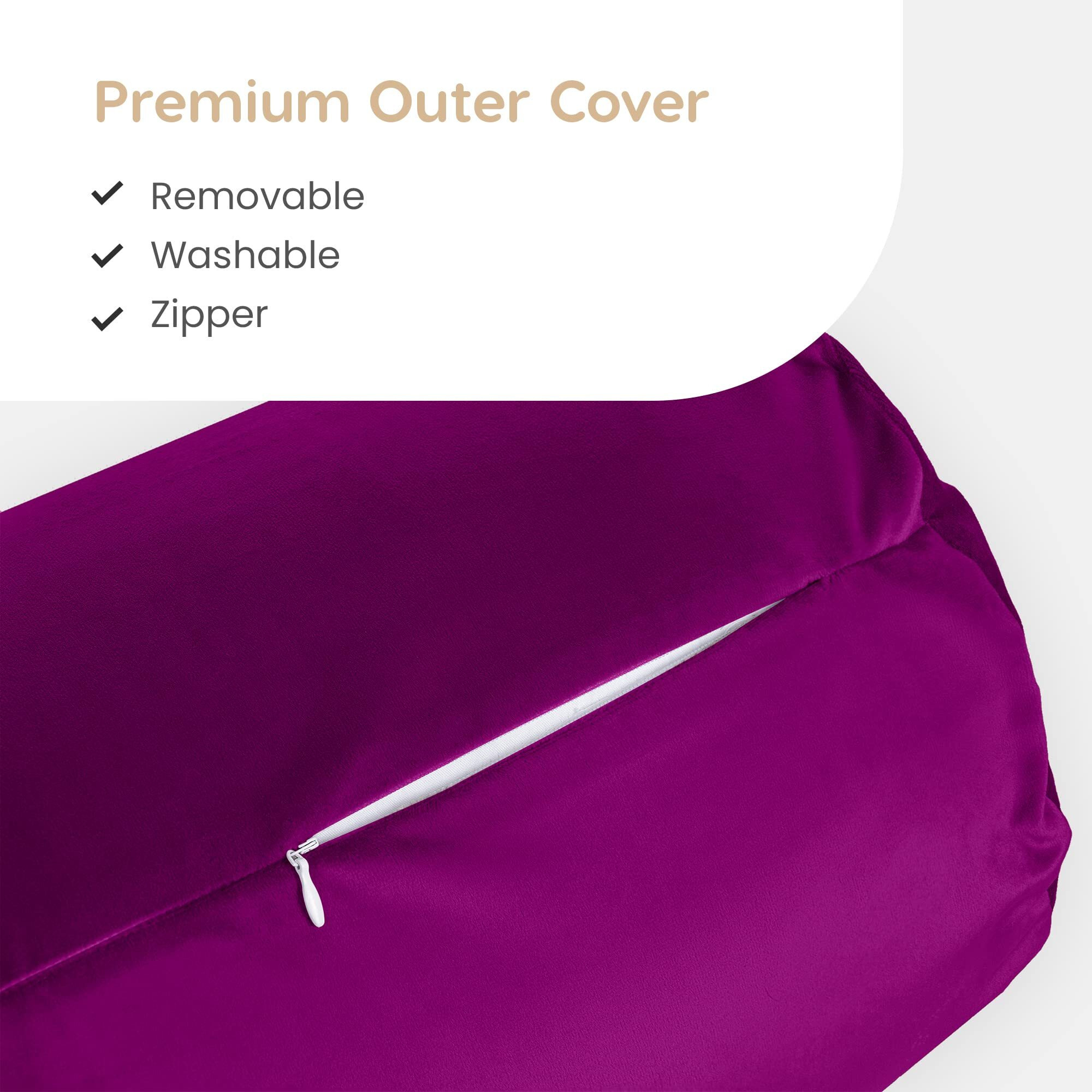 MY ARMOR Microfibre Round Bolster Bed/Sofa/Diwan Pillow | Light, Soft & Fluffy for Neck & Back Support | Washable, Durable | Premium Velvet Outer Cover with Zip |PURPLE, Pack of 2 [10 x 25]