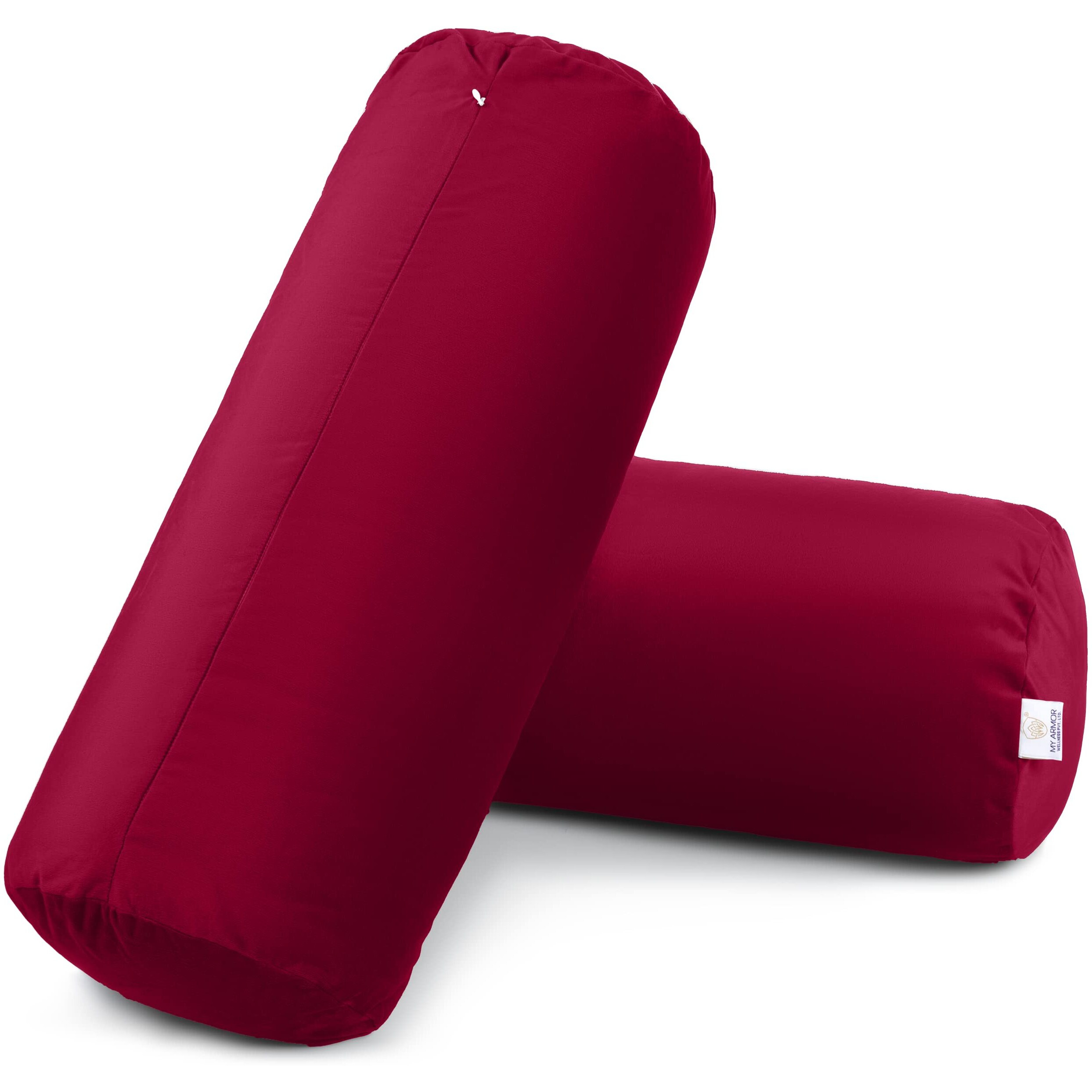 MY ARMOR Microfibre Round Bolster Bed/Sofa/Diwan Pillow | Light, Soft & Fluffy for Neck & Back Support | Washable, Durable | Premium Velvet Outer Cover with Zip |Maroon, Pack of 2 [10 x 25]