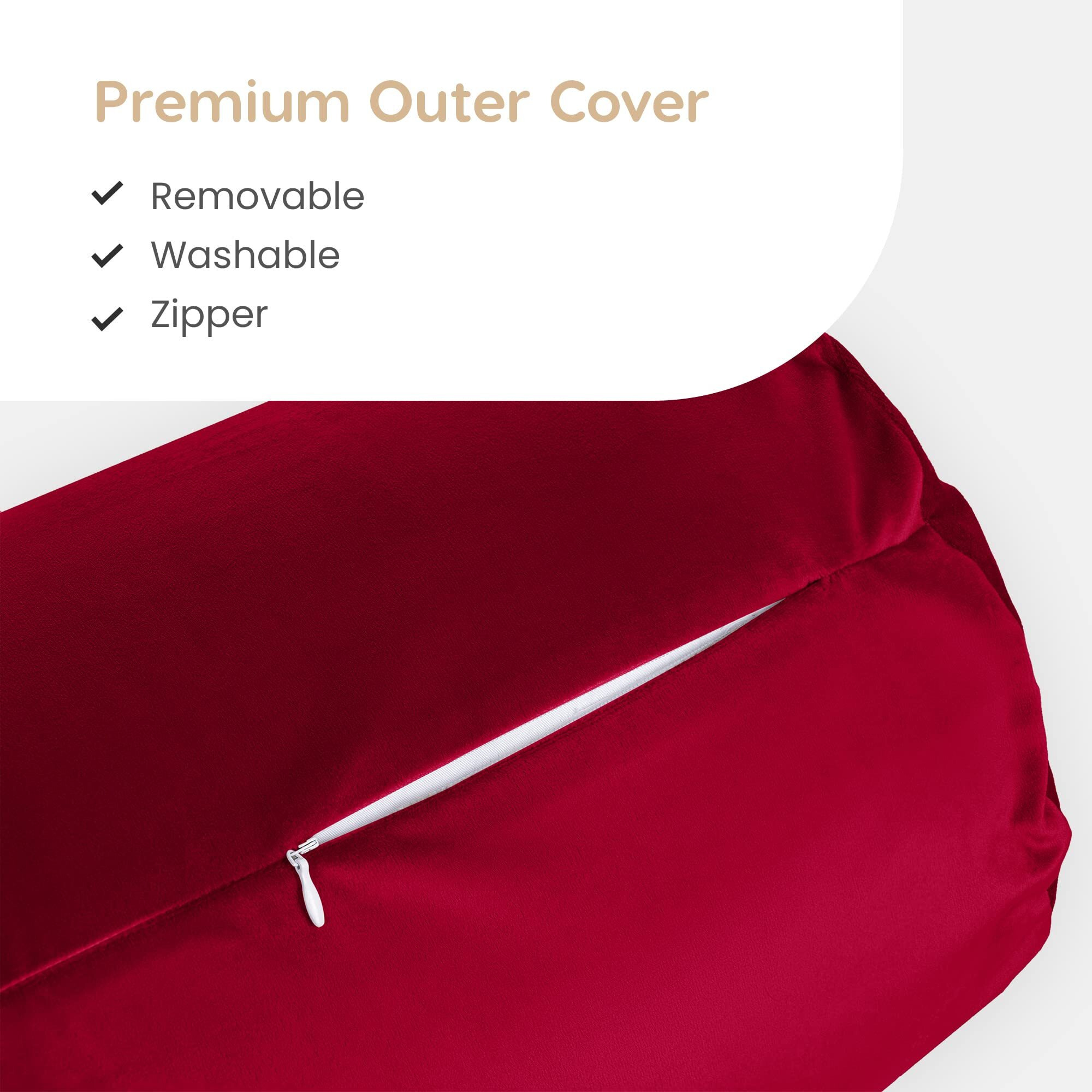 MY ARMOR Microfibre Round Bolster Bed/Sofa/Diwan Pillow | Light, Soft & Fluffy for Neck & Back Support | Washable, Durable | Premium Velvet Outer Cover with Zip |Maroon, Pack of 2 [10 x 25]