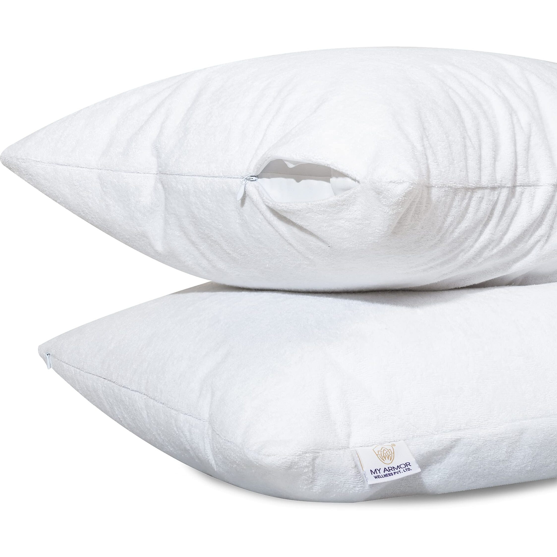 MY ARMOR Waterproof & Dustproof Cotton Terry Pillow Protectors, Standard Size | 220+ GSM- Set of 2, White (20 x 30)
