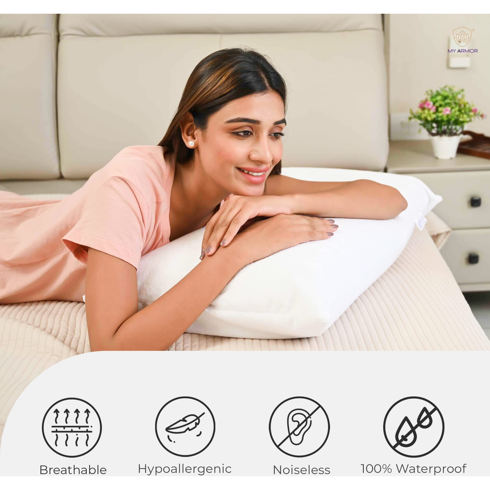 MY ARMOR Waterproof & Dustproof Cotton Terry Pillow Protectors, Standard Size | 220+ GSM- Set of 2, White (20 x 30)