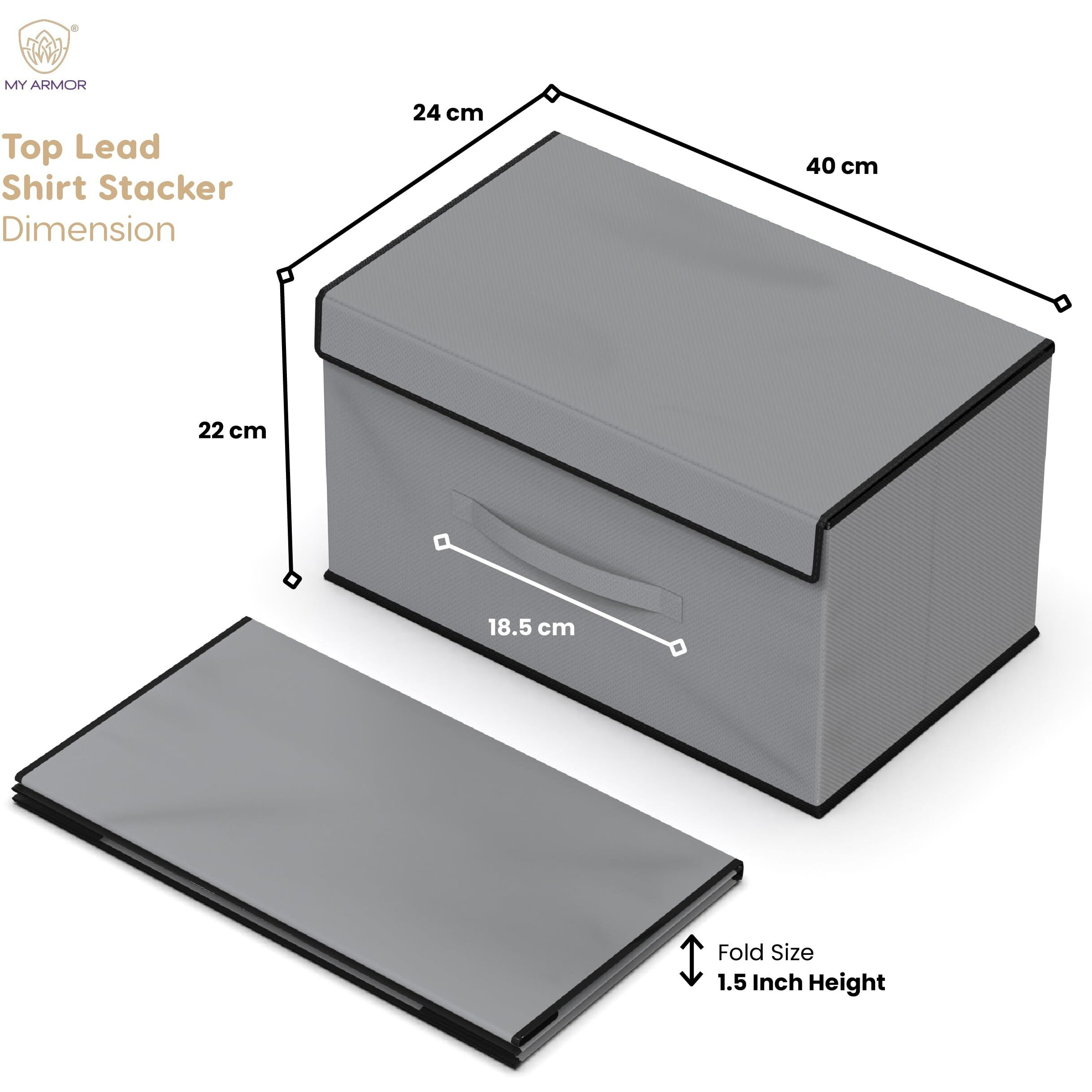 MY ARMOR Non-Woven Shirt Stacker/Foldable Clothes Organizer for Wardrobe, Closet, 40 x 24 x 24 CM, Top-Lid Design (Grey, Pack of 2)