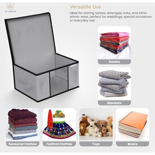 MY ARMOR Non-Woven Saree Cover Wardrobe Organizer with Zip for Storage, Moisture & Dust Proof Packing Bag for Wedding, 40 x 32 x 22 CM (Grey, Pack of 4)
