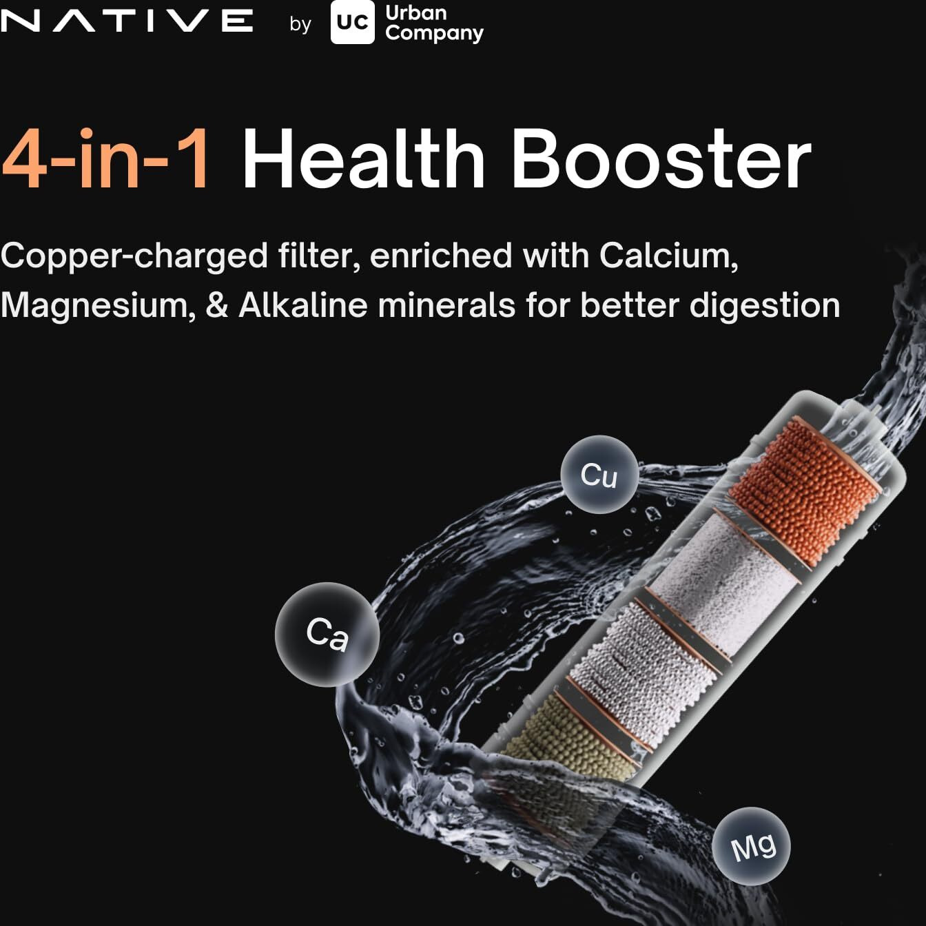 Urban Company Native by UC M1 RO+UV+Copper+Alkaline Water Purifier for Home| Needs No Service For 2 Yrs| 10-Stage Filtration| 4-in-1 Health Booster| 8L Capacity| 2 Year Warranty(Filters Included)
