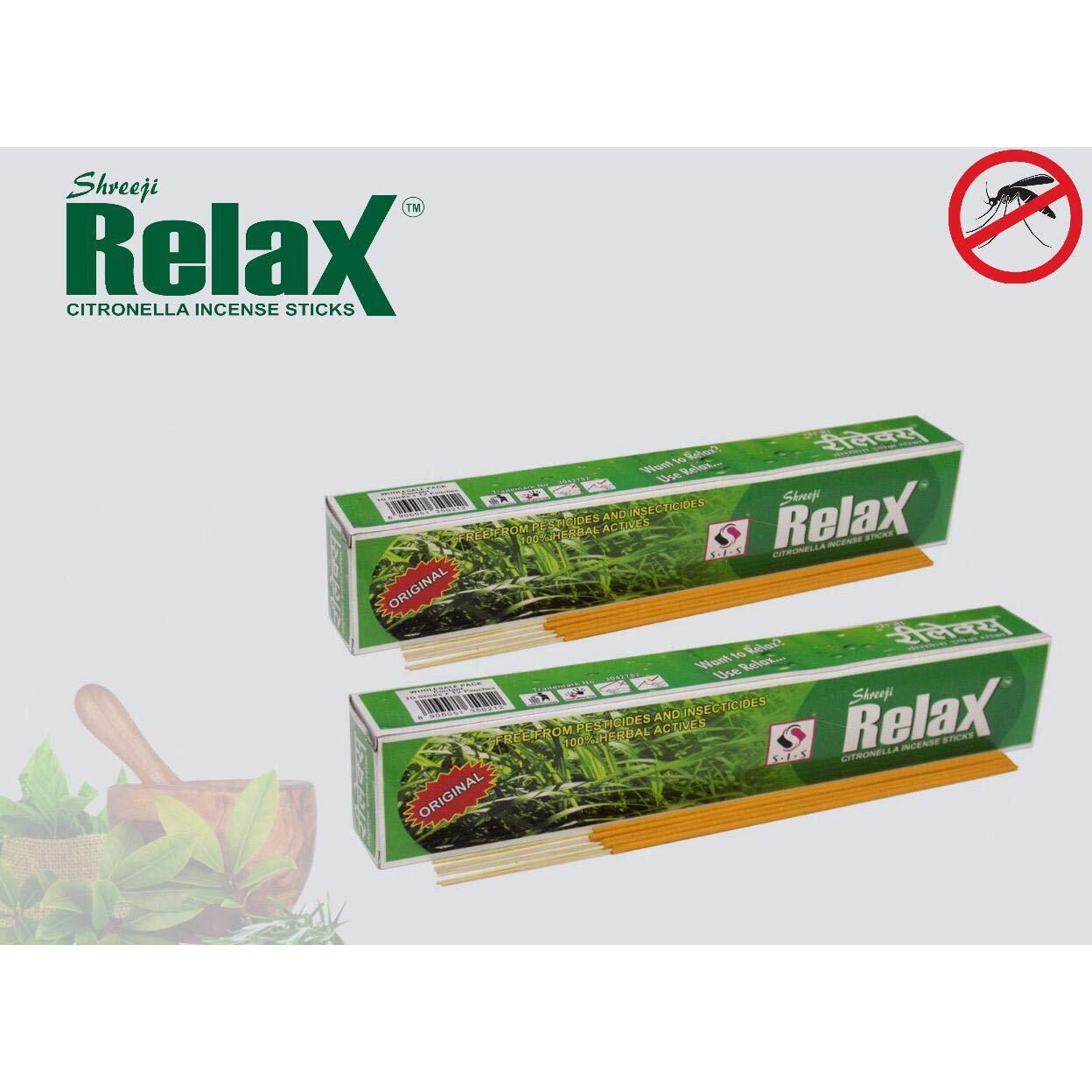 Shreeji Relax 240 Citronella Incense Sticks Mosquito Repellent Agarbatti - Herbal and Natural (Pack of 2 Boxes x 12 Pouches x 10 Sticks per Pouch 240 Sticks)