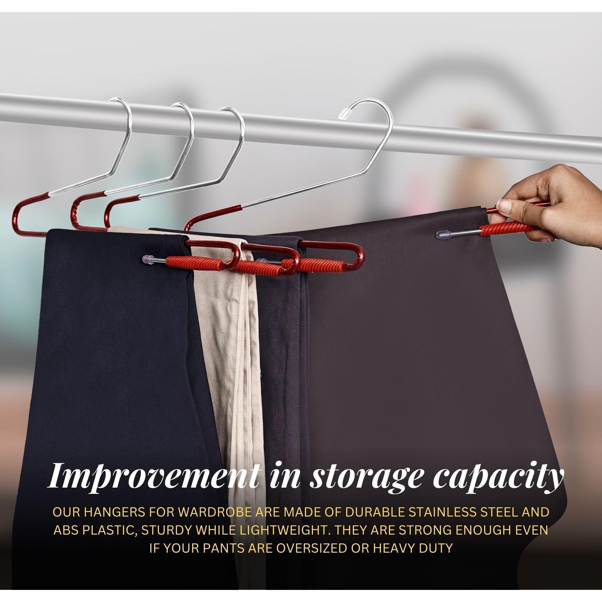 ROLLYWARE Saree Hanger- IndiaS First Unique Design Hanger With Lower Band Lock - Premium Stainless Steel Hanger For Sarees, Pants, Scarfs & Other Clothes Saree Hanger For Wardrobe (Red, 30 Pieces)