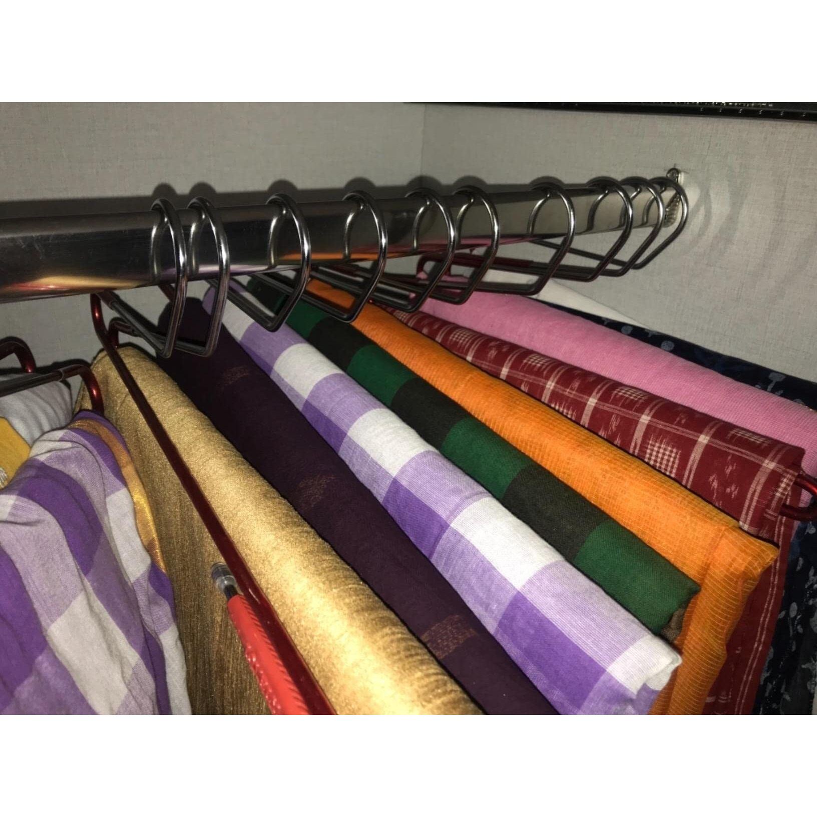 ROLLYWARE Saree Hanger- IndiaS First Unique Design Hanger With Lower Band Lock - Premium Stainless Steel Hanger For Sarees, Pants, Scarfs & Other Clothes Saree Hanger For Wardrobe (Red, 30 Pieces)