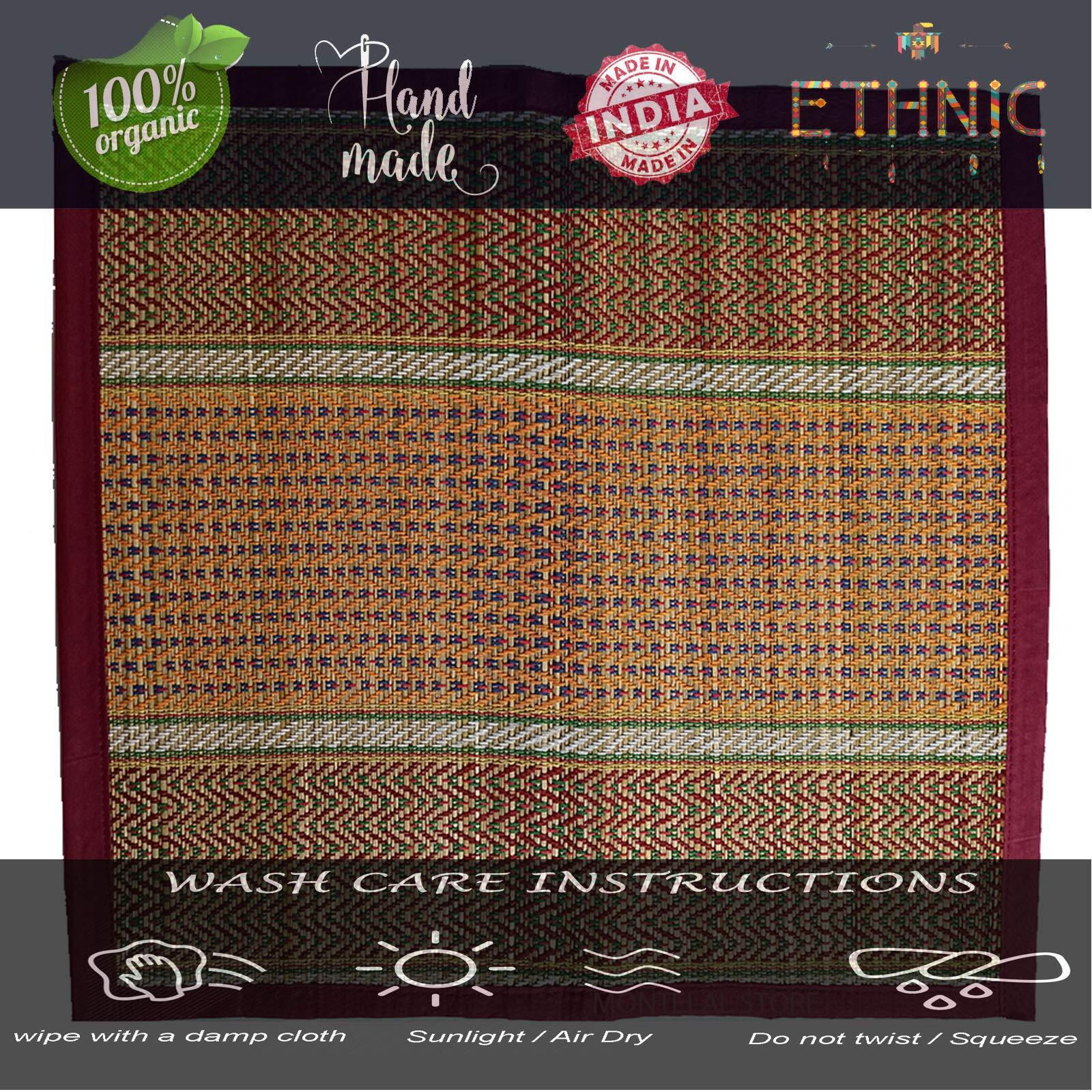 Montelal Store Handmade Korai Pai Kusha Grass Pooja Aasan Sitting Floor Mats Multicolor 2 Piece