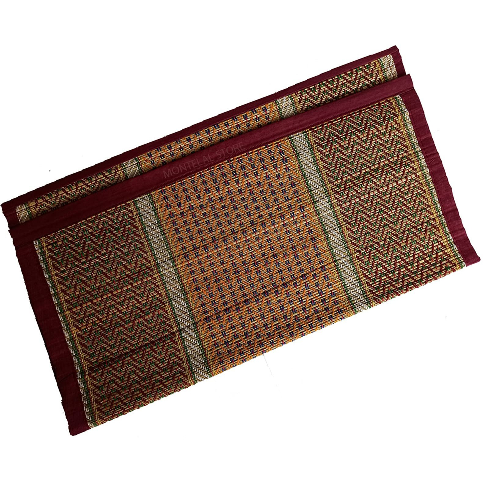 Montelal Store Handmade Korai Pai Kusha Grass Pooja Aasan Sitting Floor Mats Multicolor 2 Piece