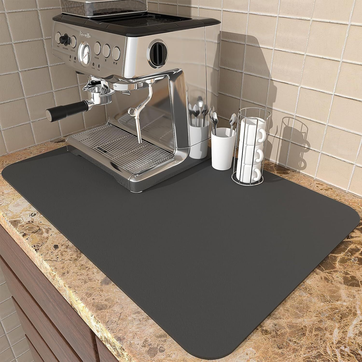 upsimples (60x40 cm Dish Drying Mat Big Pro Drying Mat with Non-Slip Rubber Backed, Placemat for Dish Drying, Kitchen Mat for Wet Utensils, Water Absorbent Mats for Kitchen (Kitchen mat - 60-40 cm)