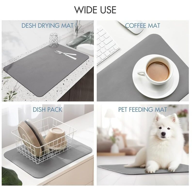 upsimples (60x40 cm Dish Drying Mat Big Pro Drying Mat with Non-Slip Rubber Backed, Placemat for Dish Drying, Kitchen Mat for Wet Utensils, Water Absorbent Mats for Kitchen (Kitchen mat - 60-40 cm)