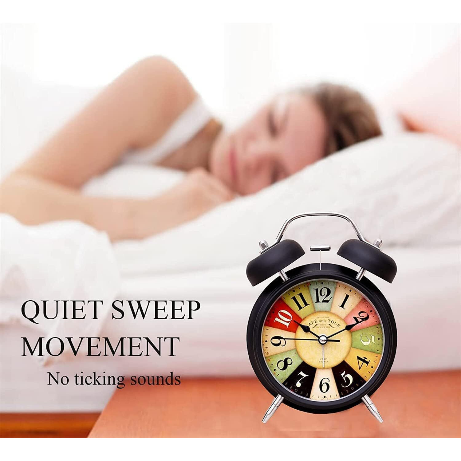 JASIFS Brass Table Clock Twin Bell Analog Alarm Clock for Students & Heavy Slippers Extra Loud for Bedside Table Twins Bell Ringing Desk Clocks for Kids Teens and Girls (Black Vintage)