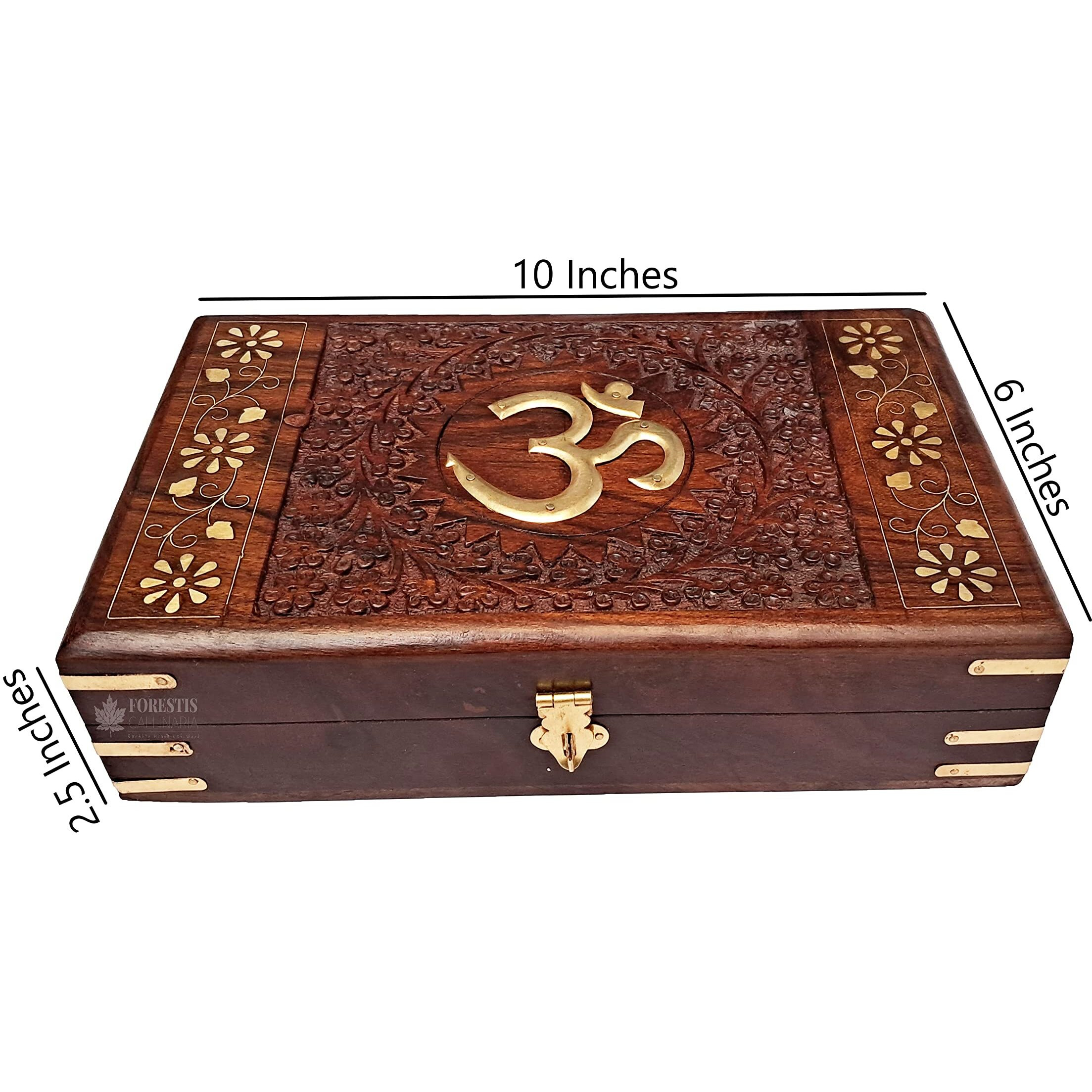 FORESTIS GALLINARIA Exquisitely Hand Brass-Filled Wooden OM Box for Good Luck| Jewellery Box| Handmade Decorative Case| Kit (10x6 Inches, OM)