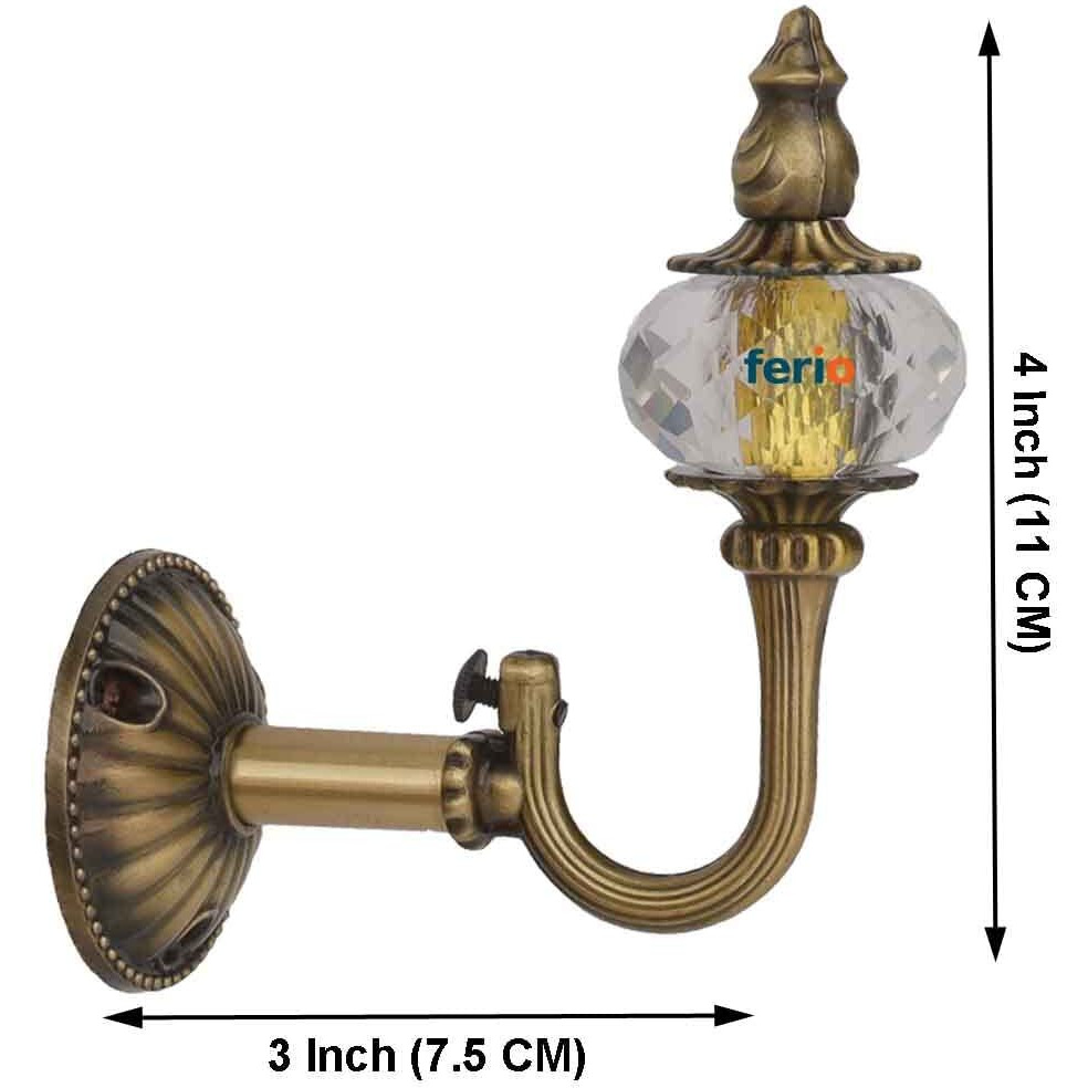 Ferio Curtain Brackets with Support for Door and Windows Rod Fitting 1 Inch Rod Pocket Set Brass Antique for Home Dcor Zinc with Crystal Diamond (Curtain Finial 6 Pcs and Curtain Holder Rod 6 Pc)