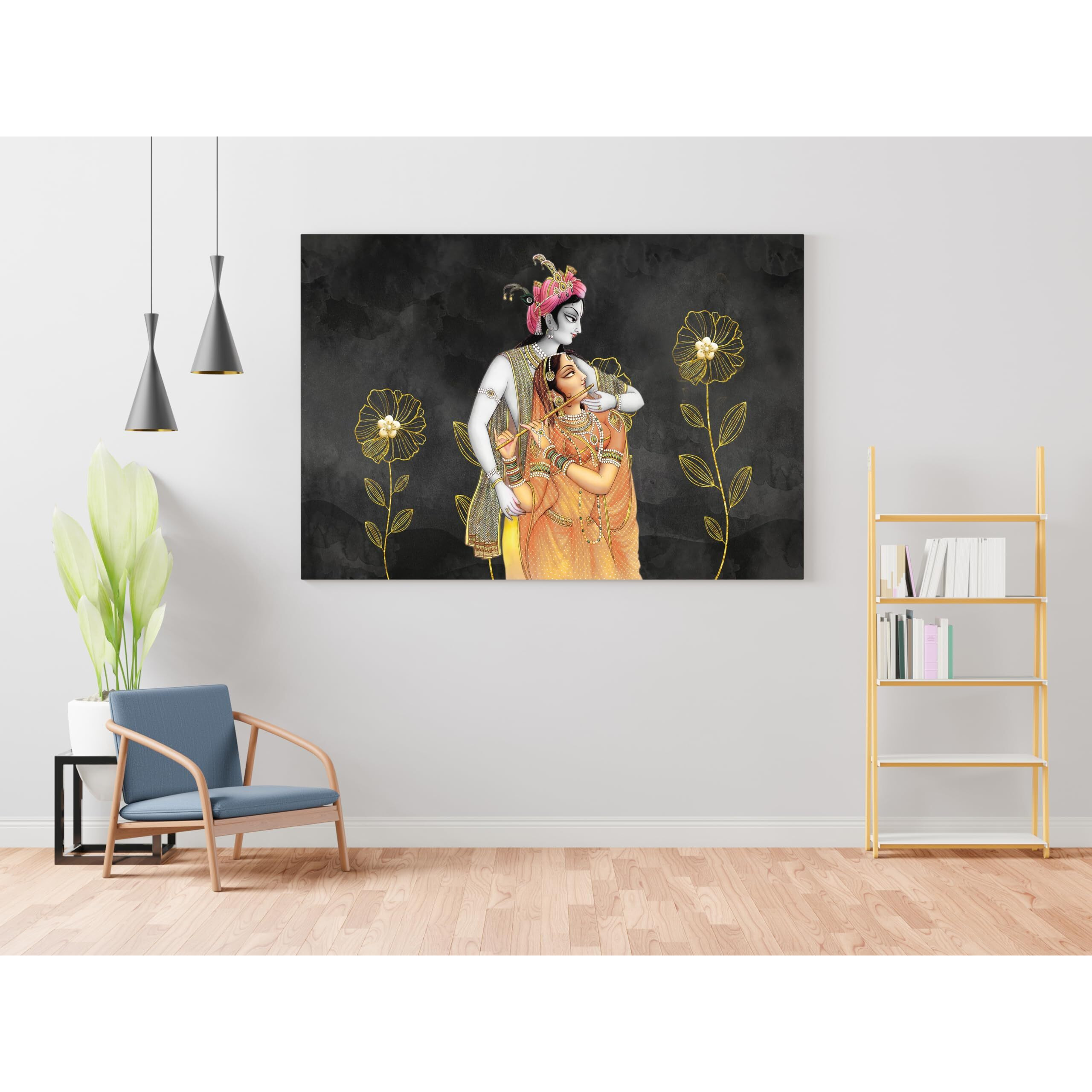 Nozvera Radha Krishna Painting For Wall Decoration Big Size Large Canvas Kahna Wall Painting For Home Decor, Living Room, Bedroom, Office and Hotels Decoration (22 inch * 34 inch, Design 23)
