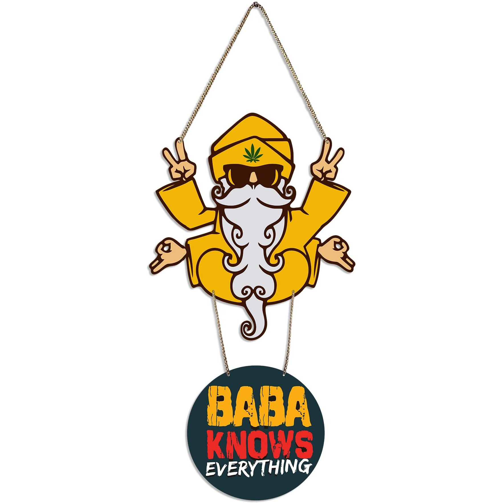 Artvibes Baba Knows Printed Wooden Wall Hanger with Quotes for Home Decor | Office | Gifts | Living Room | Bedroom | Wood Decorative Items | Modern Decoration | Artworks Hangings (WH_5706N)