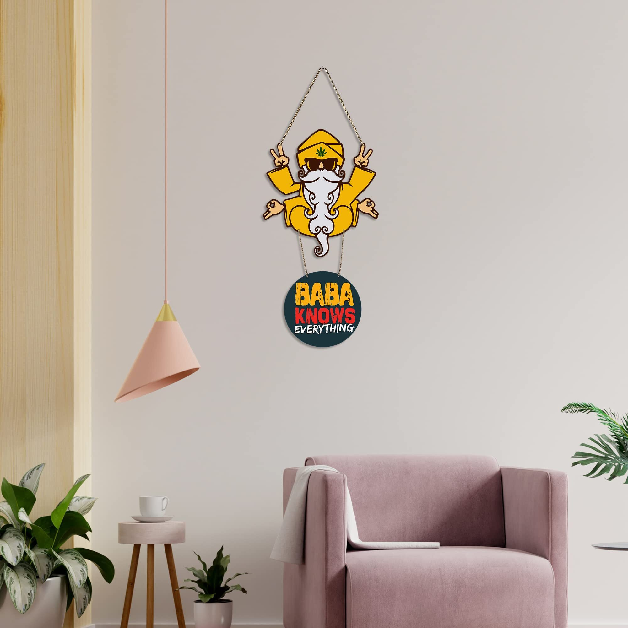 Artvibes Baba Knows Printed Wooden Wall Hanger with Quotes for Home Decor | Office | Gifts | Living Room | Bedroom | Wood Decorative Items | Modern Decoration | Artworks Hangings (WH_5706N)