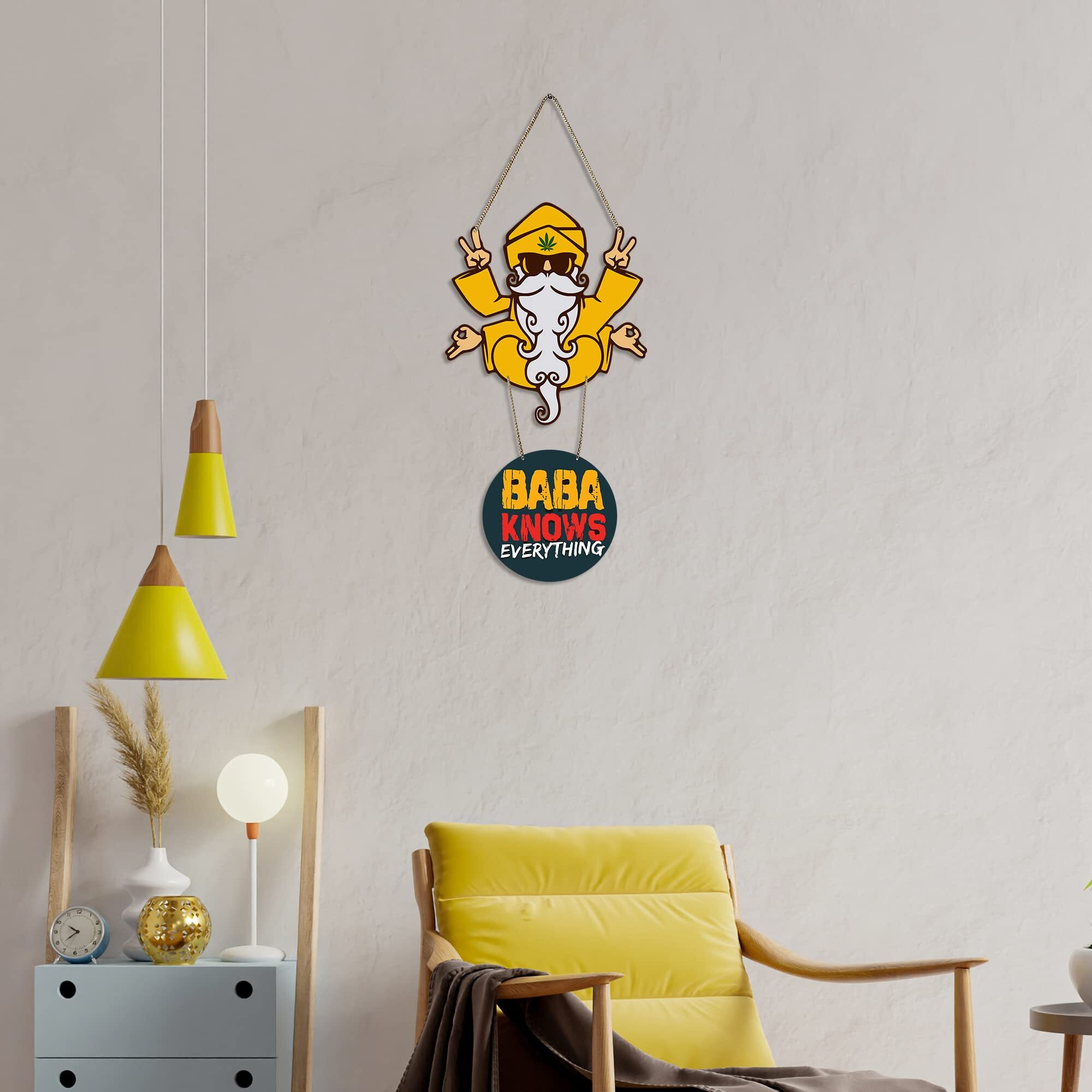 Artvibes Baba Knows Printed Wooden Wall Hanger with Quotes for Home Decor | Office | Gifts | Living Room | Bedroom | Wood Decorative Items | Modern Decoration | Artworks Hangings (WH_5706N)