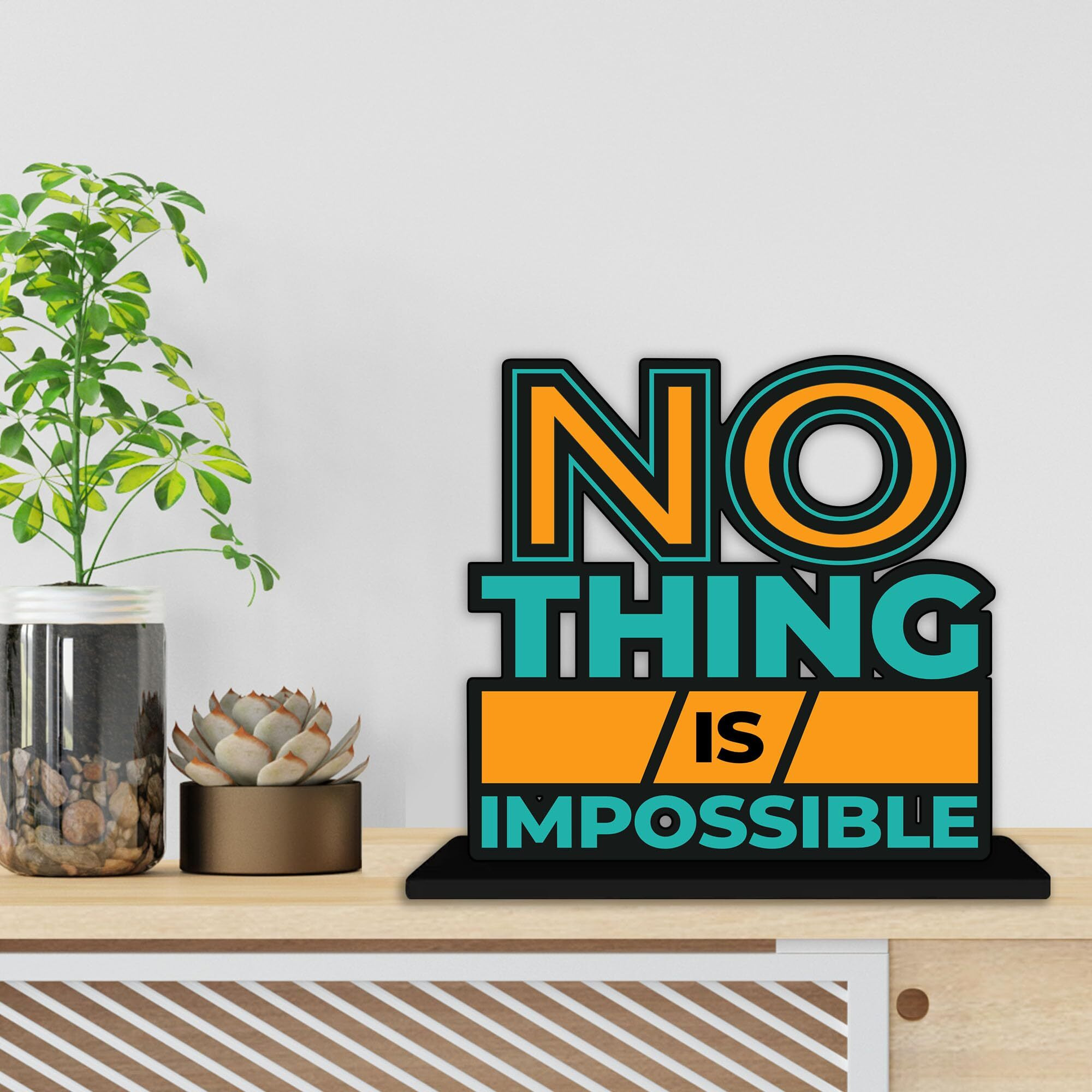 Artvibes Wooden Idols and Figurine Nothing Is Impossible Quotes Table Decor for Office Desk Showpiece | Home Decoration | Living Room | Modern Gifting Item (SP_1144)
