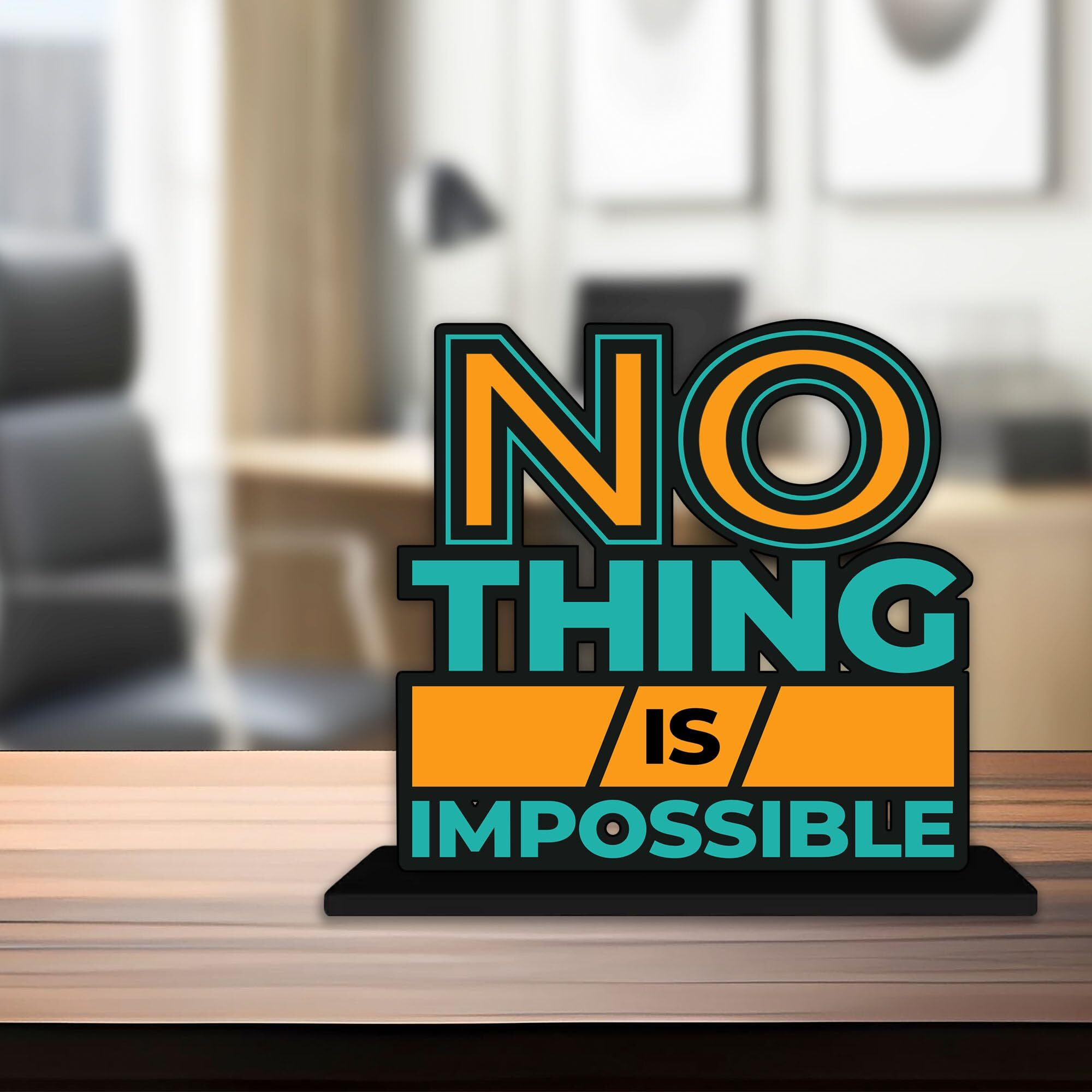 Artvibes Wooden Idols and Figurine Nothing Is Impossible Quotes Table Decor for Office Desk Showpiece | Home Decoration | Living Room | Modern Gifting Item (SP_1144)