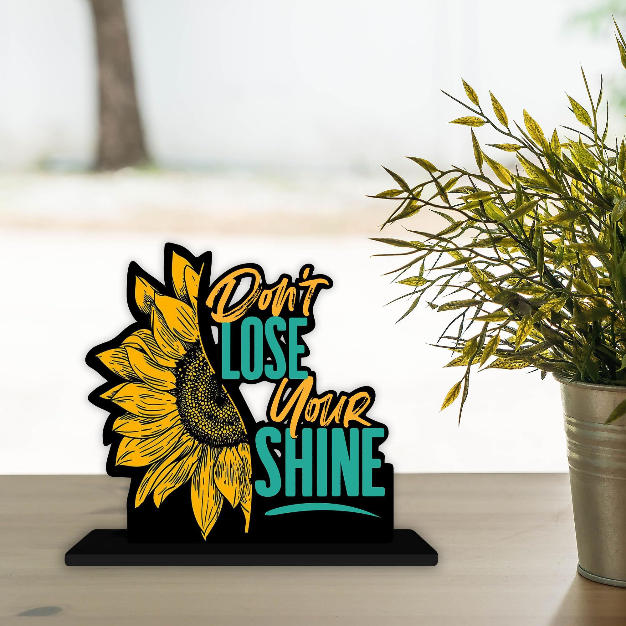 Artvibes Wooden Idols and Figurine Dont Lose Your Shine Positive Quotes Table Decoration for Office Desk | Home Decor Item | Living Room | Modern Art Wood Showpiece Gift Items (SP_1147)