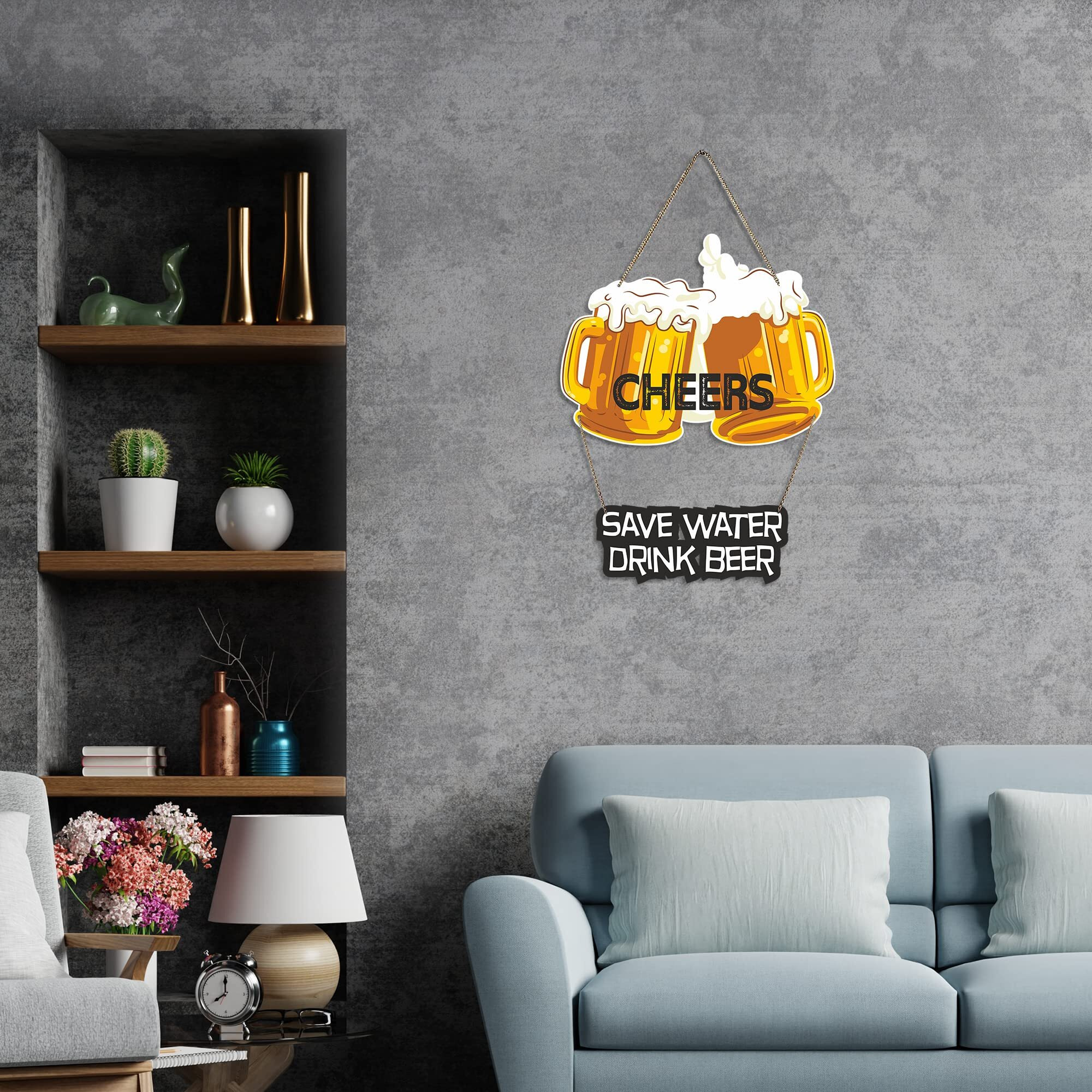 Artvibes Cheers Printed Wooden Wall Hanging with Quotes for Home Decor | Office | Gifts | Living Room | Bedroom | Wooden Decorative Items | Modern Decoration | Artworks Wall Hangings (WH_5704N)