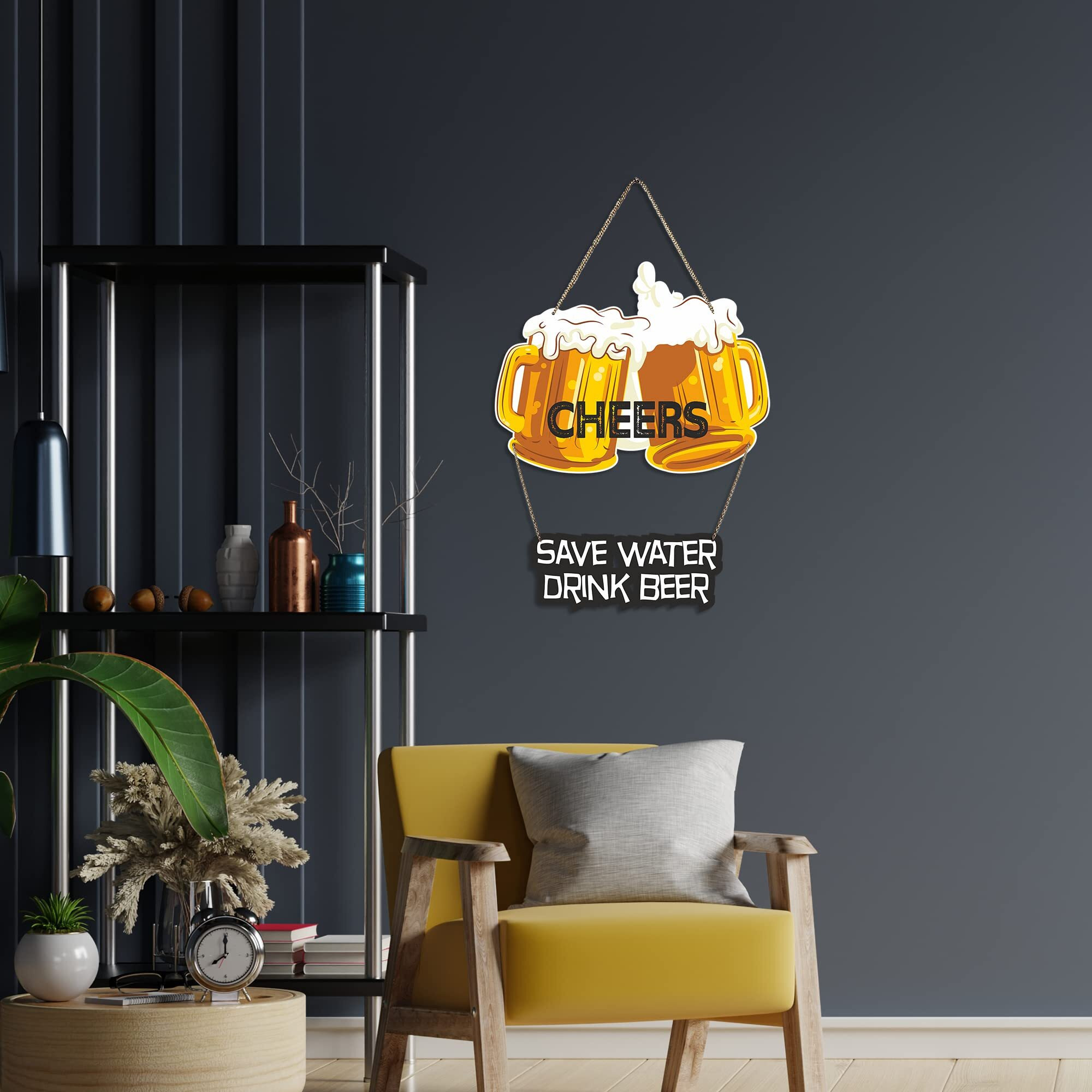 Artvibes Cheers Printed Wooden Wall Hanging with Quotes for Home Decor | Office | Gifts | Living Room | Bedroom | Wooden Decorative Items | Modern Decoration | Artworks Wall Hangings (WH_5704N)