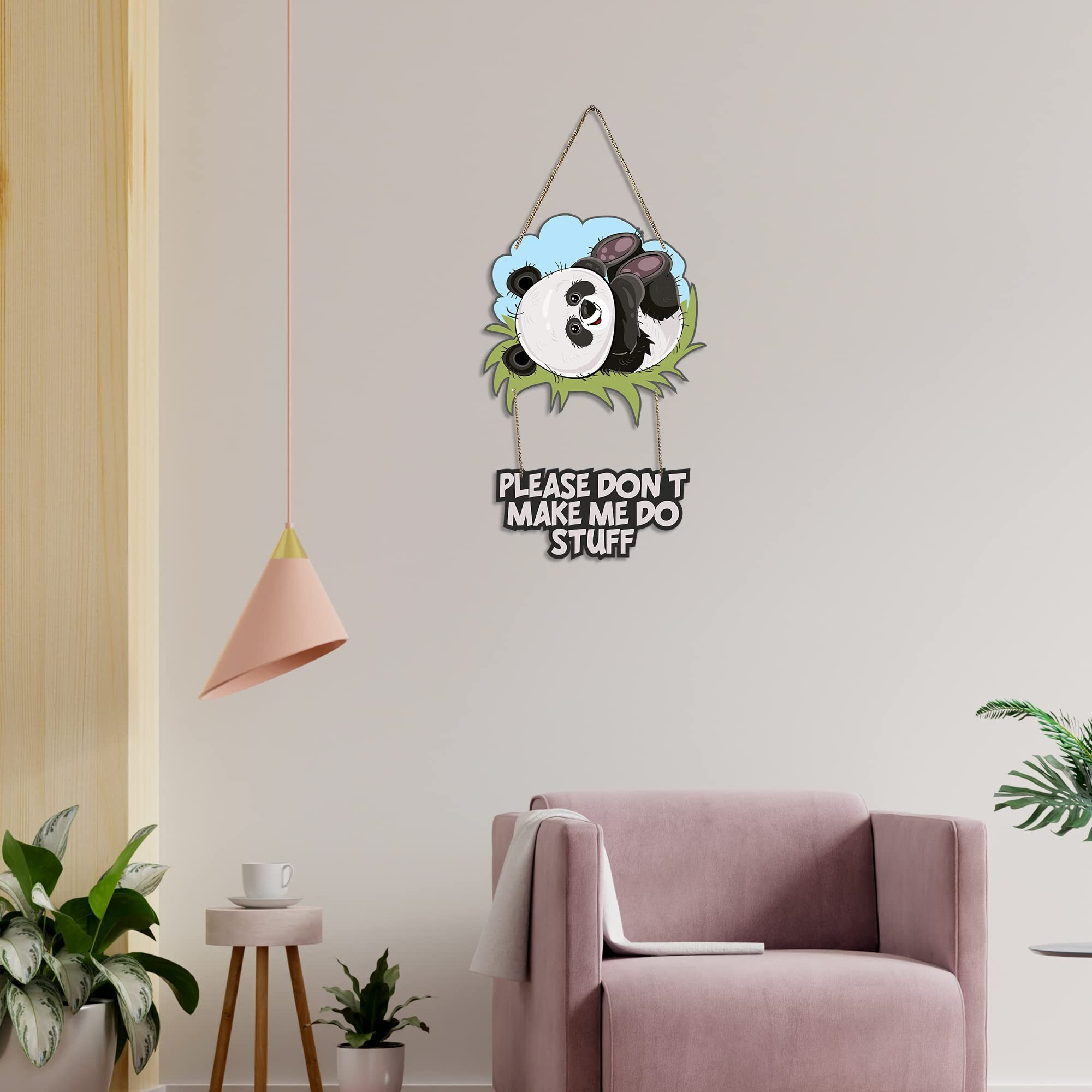 Artvibes Cute Panda Printed Wooden Wall Hanging with Quotes for Home Decor | Office | Gifts | Living Room Decoration | Bedroom | Wooden Decorative Items | Modern Artworks Decoration (WH_5715N)