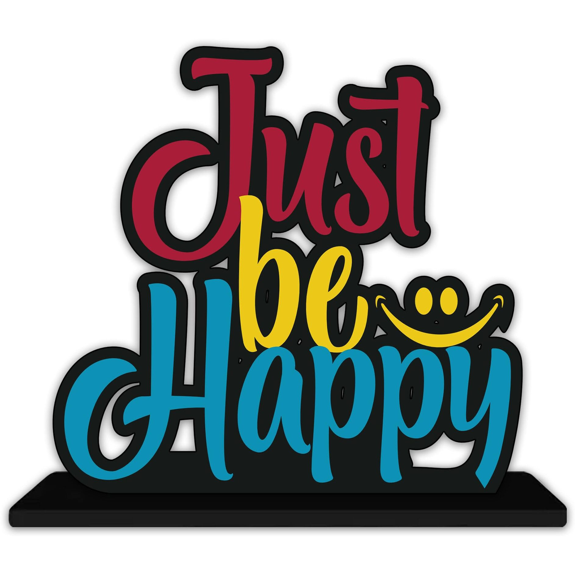 Artvibes Wooden Idols and Figurine Just Be Happy Quotes Table Decor for Office Desk Showpiece | Home Decoration Item | Living Room | Modern Gifting Items (SP_1153)