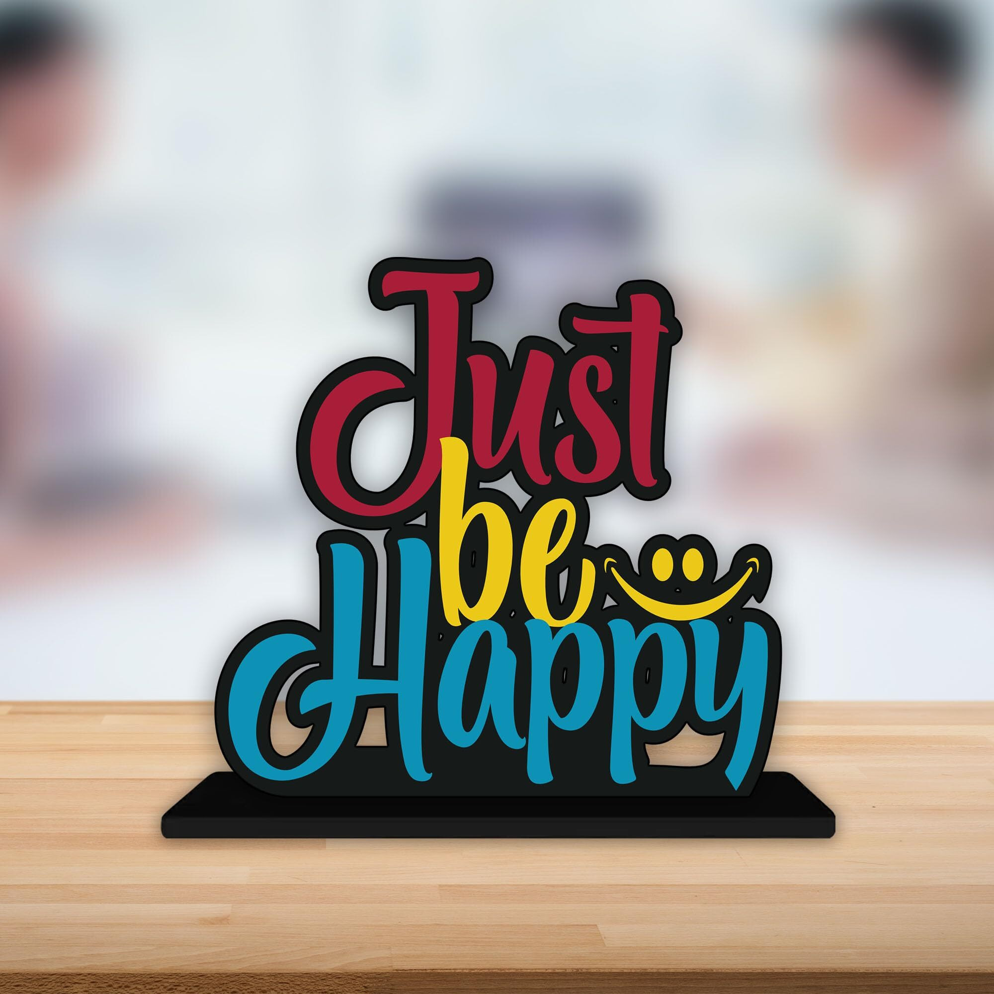 Artvibes Wooden Idols and Figurine Just Be Happy Quotes Table Decor for Office Desk Showpiece | Home Decoration Item | Living Room | Modern Gifting Items (SP_1153)