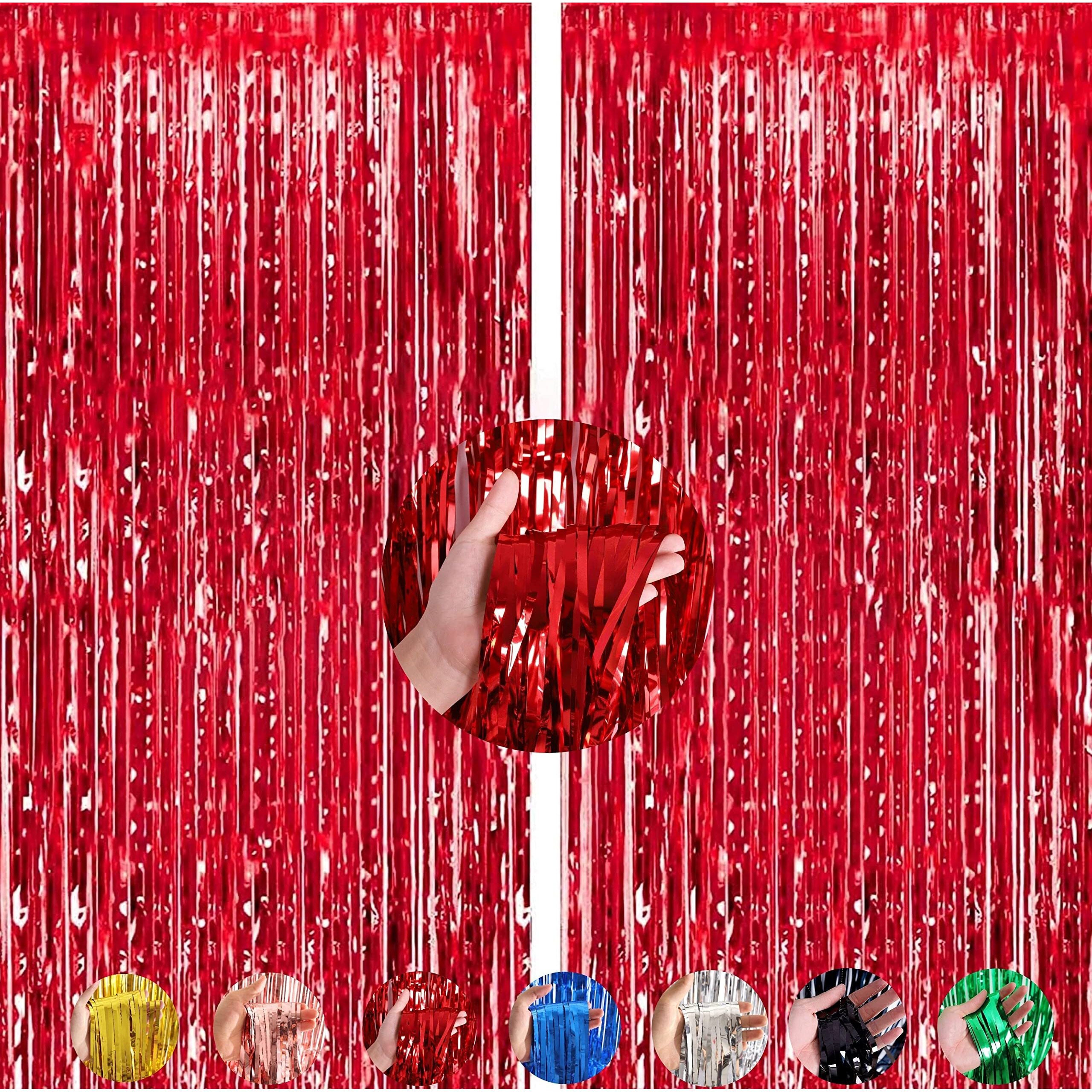 Flyloons Red Foil Curtain Pack of 2 for Birthday, Anniversaries, Graduation, Retirement, Baby Shower Decoration