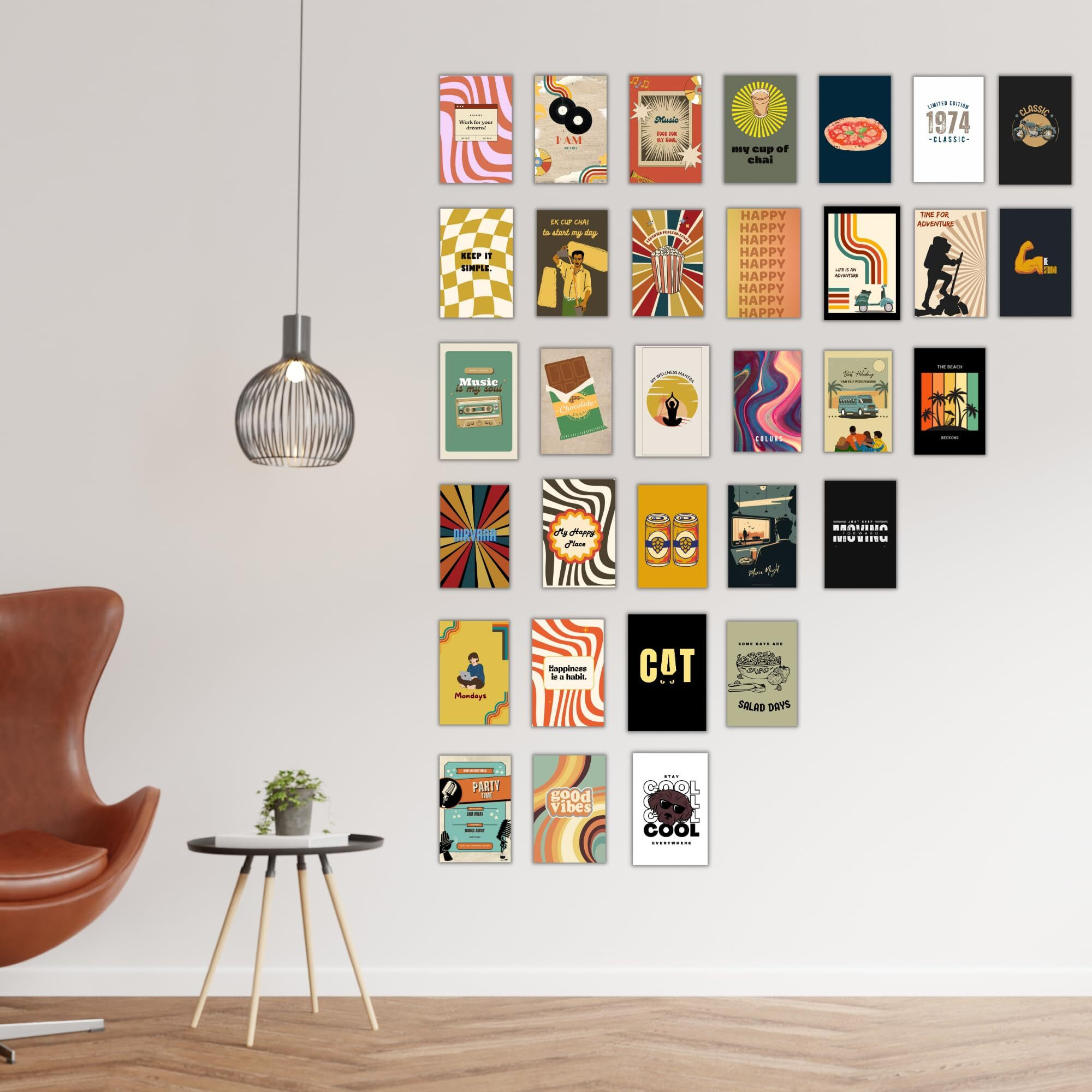 EKDALI Aesthetic boho small posters set of 32 posters for wall decoration Make a collage with the posters 4 x 6 inch - 350 GSM (Variant 2)