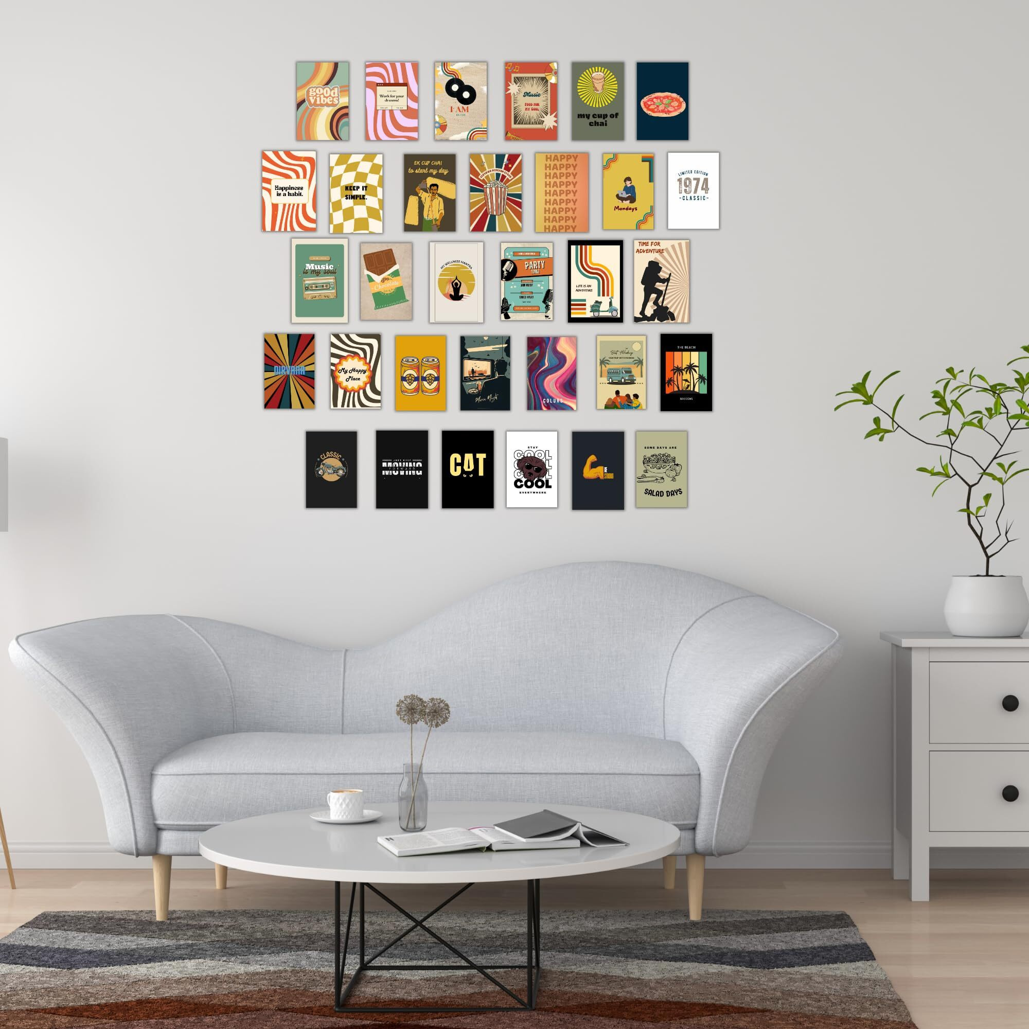 EKDALI Aesthetic boho small posters set of 32 posters for wall decoration Make a collage with the posters 4 x 6 inch - 350 GSM (Variant 2)