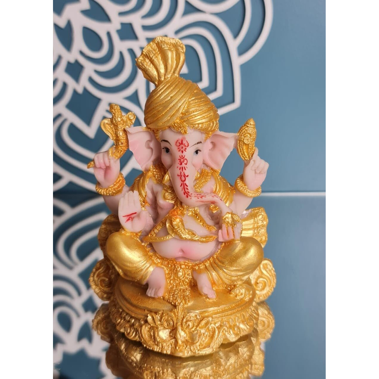 SATYAM KRAFT 1 Pcs PolyResin Gold Color Shree Ganesha God Idol statue -Murti Showpiece for Home Decor Ganpati Decoration for Rakshabandhan Gifting, Pooja, Office, Living Room, Mandir, figurines item
