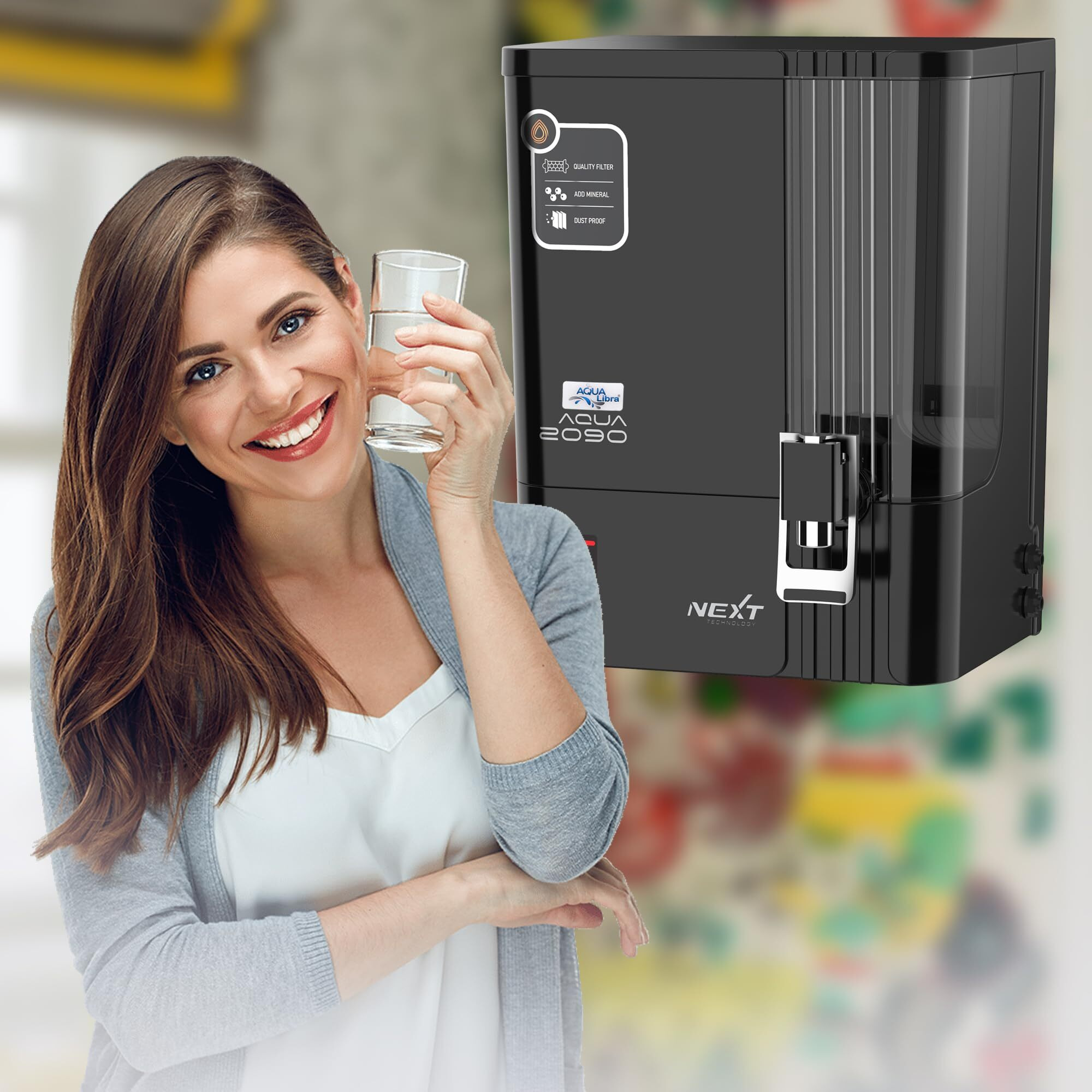 AQUA LIBRA ISI Mark Black Color Water Purifier with RO+COPPER+UV Plus TDS Adjuster for Home For Kitchen