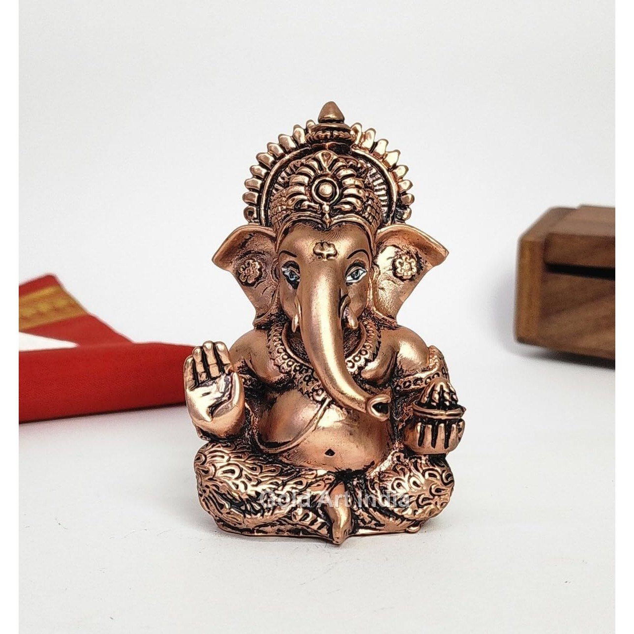 Gold Art India Ganesha Idol | Ganesh Statue for Home Decor | Ganesha murti for Office Desk, & Ganpati Idol for Car Dashboard | Unique Wedding & Birthday Gift (Copper Antique 3.5)