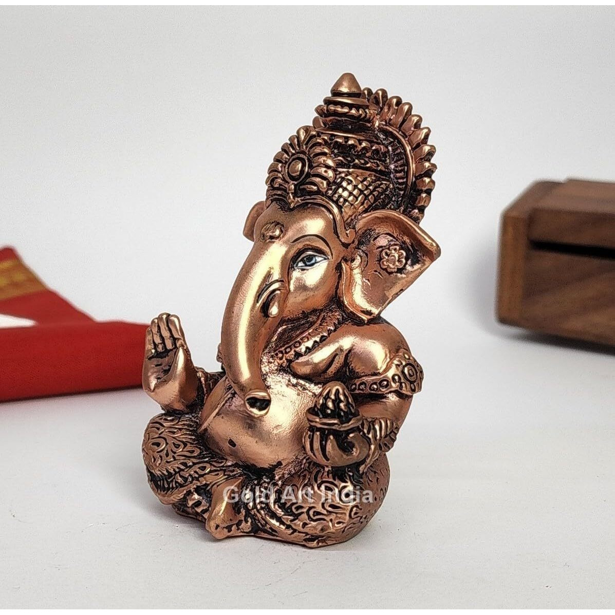 Gold Art India Ganesha Idol | Ganesh Statue for Home Decor | Ganesha murti for Office Desk, & Ganpati Idol for Car Dashboard | Unique Wedding & Birthday Gift (Copper Antique 3.5)