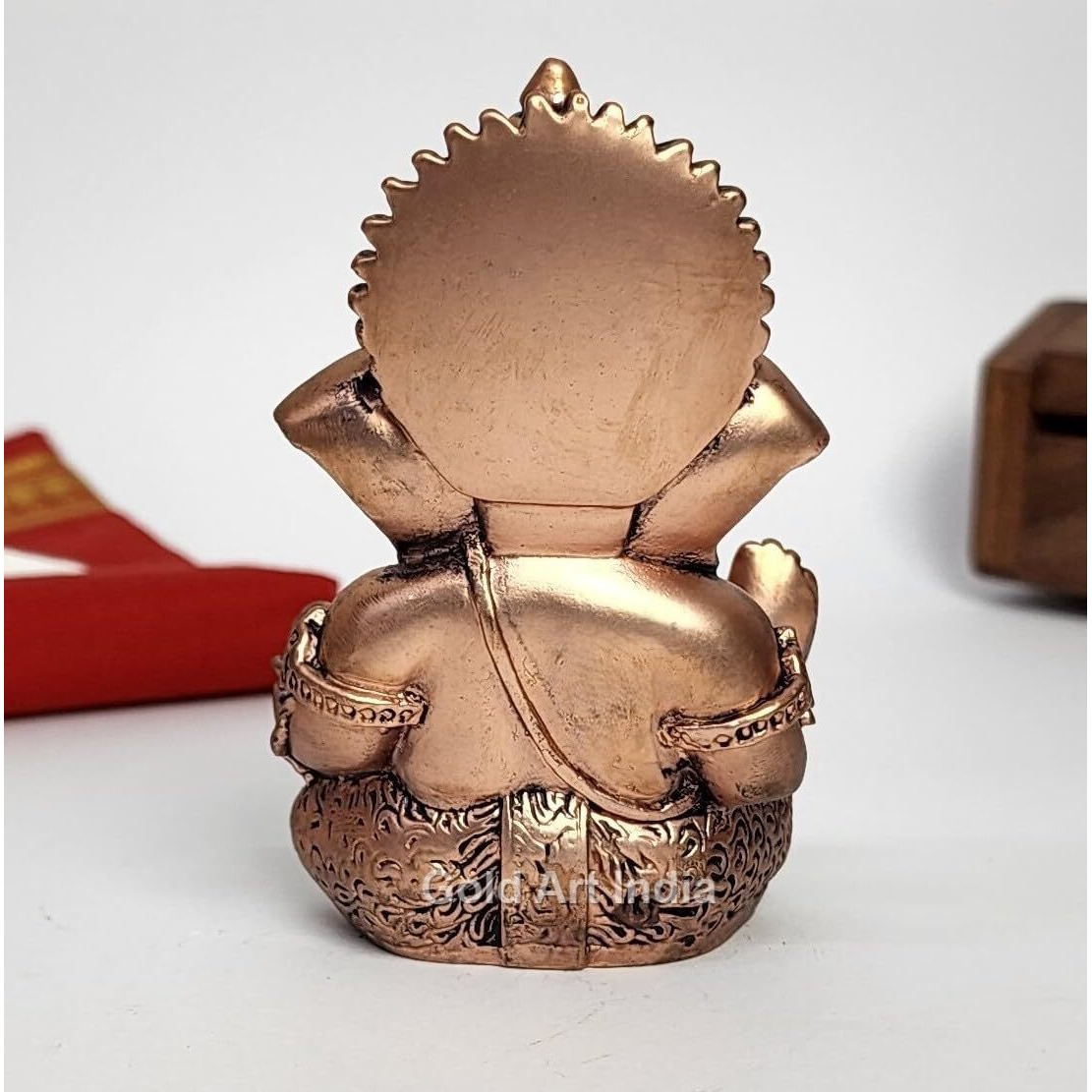 Gold Art India Ganesha Idol | Ganesh Statue for Home Decor | Ganesha murti for Office Desk, & Ganpati Idol for Car Dashboard | Unique Wedding & Birthday Gift (Copper Antique 3.5)