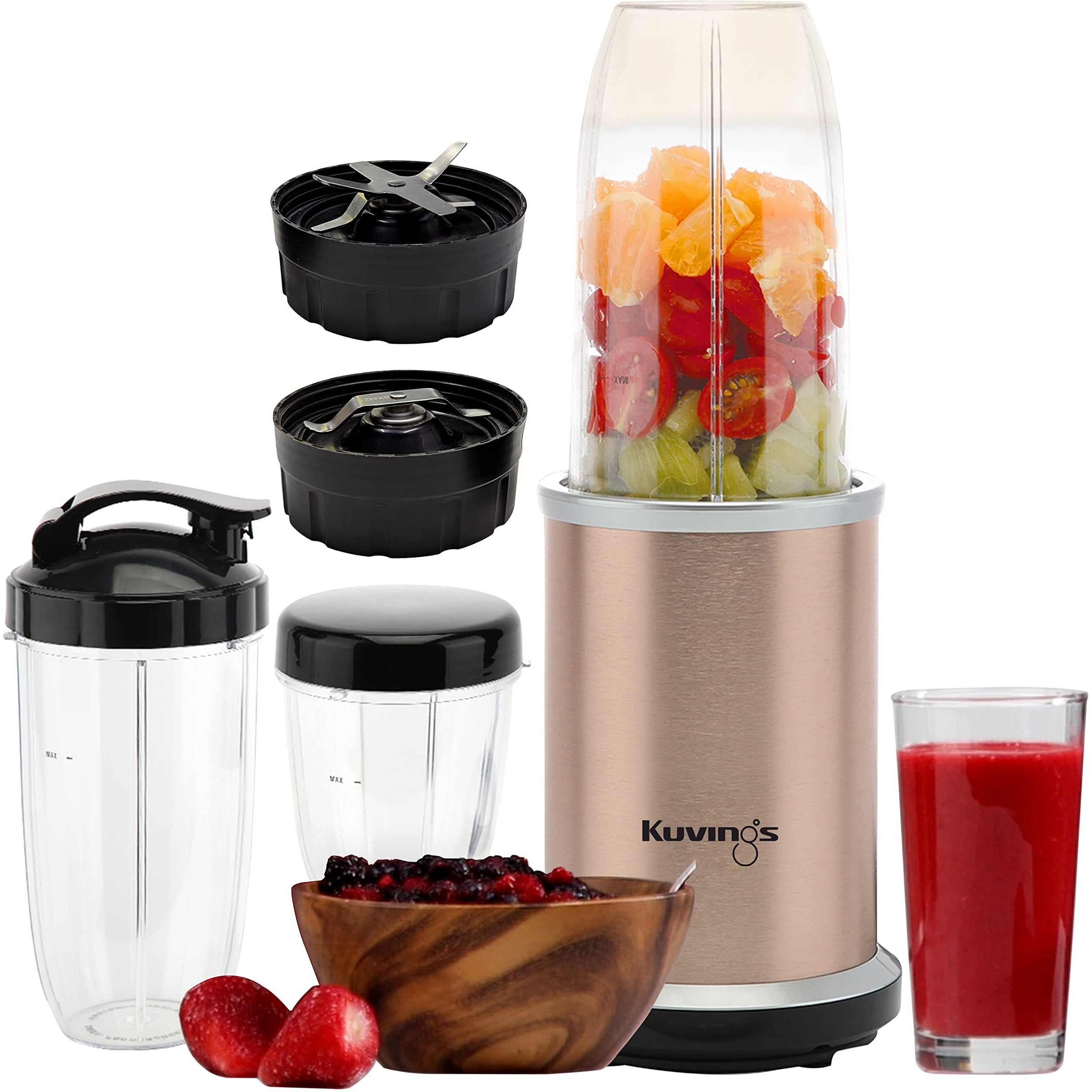 Kuvings Nutri Blender PRO Champagne Gold, Powerful 1000 Watts Motor, Mixer/Grinder/Smoothie Maker, Blender for Smoothies and Juices, Stainless Steel Body, 2 Blade Set Wet & Dry