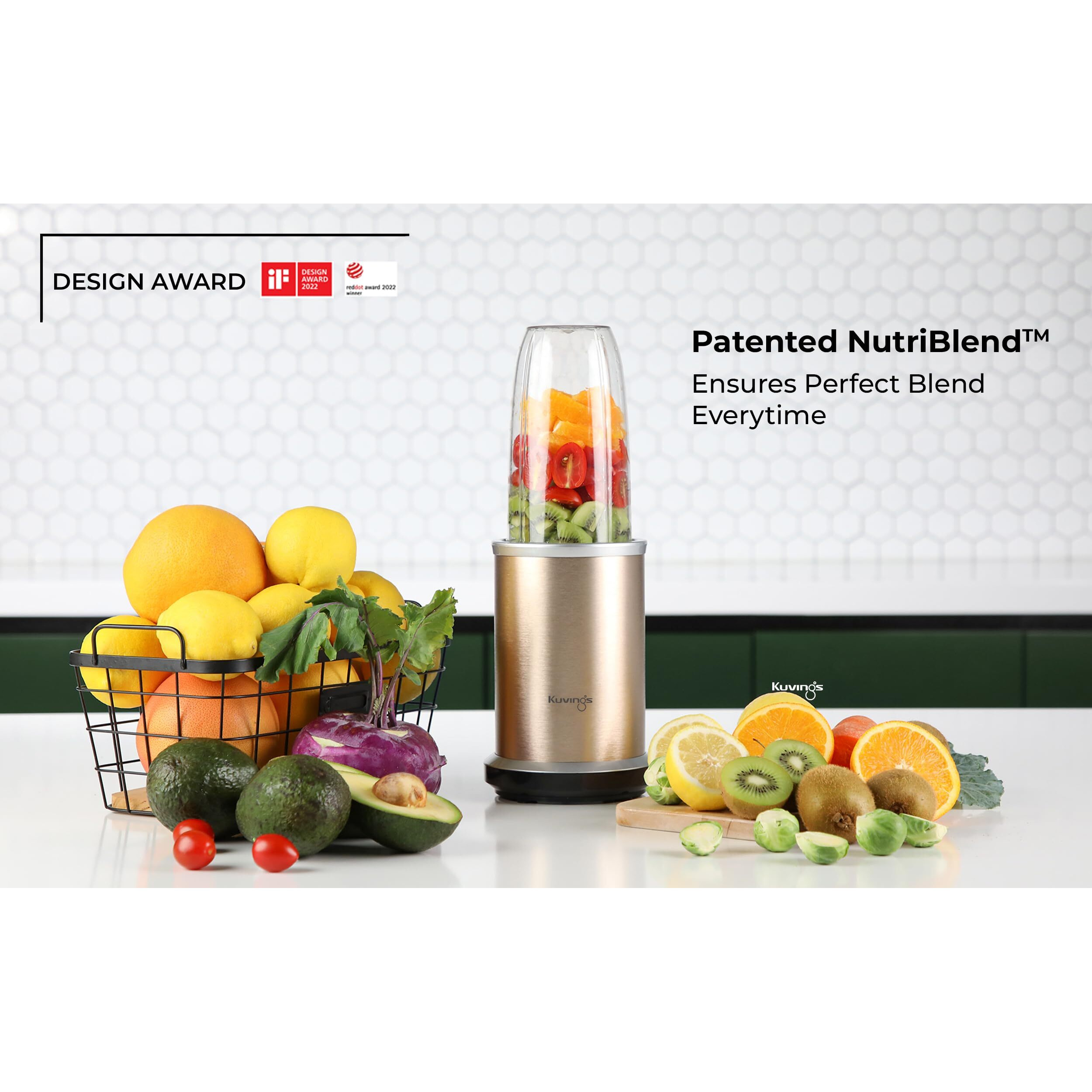 Kuvings Nutri Blender PRO Champagne Gold, Powerful 1000 Watts Motor, Mixer/Grinder/Smoothie Maker, Blender for Smoothies and Juices, Stainless Steel Body, 2 Blade Set Wet & Dry