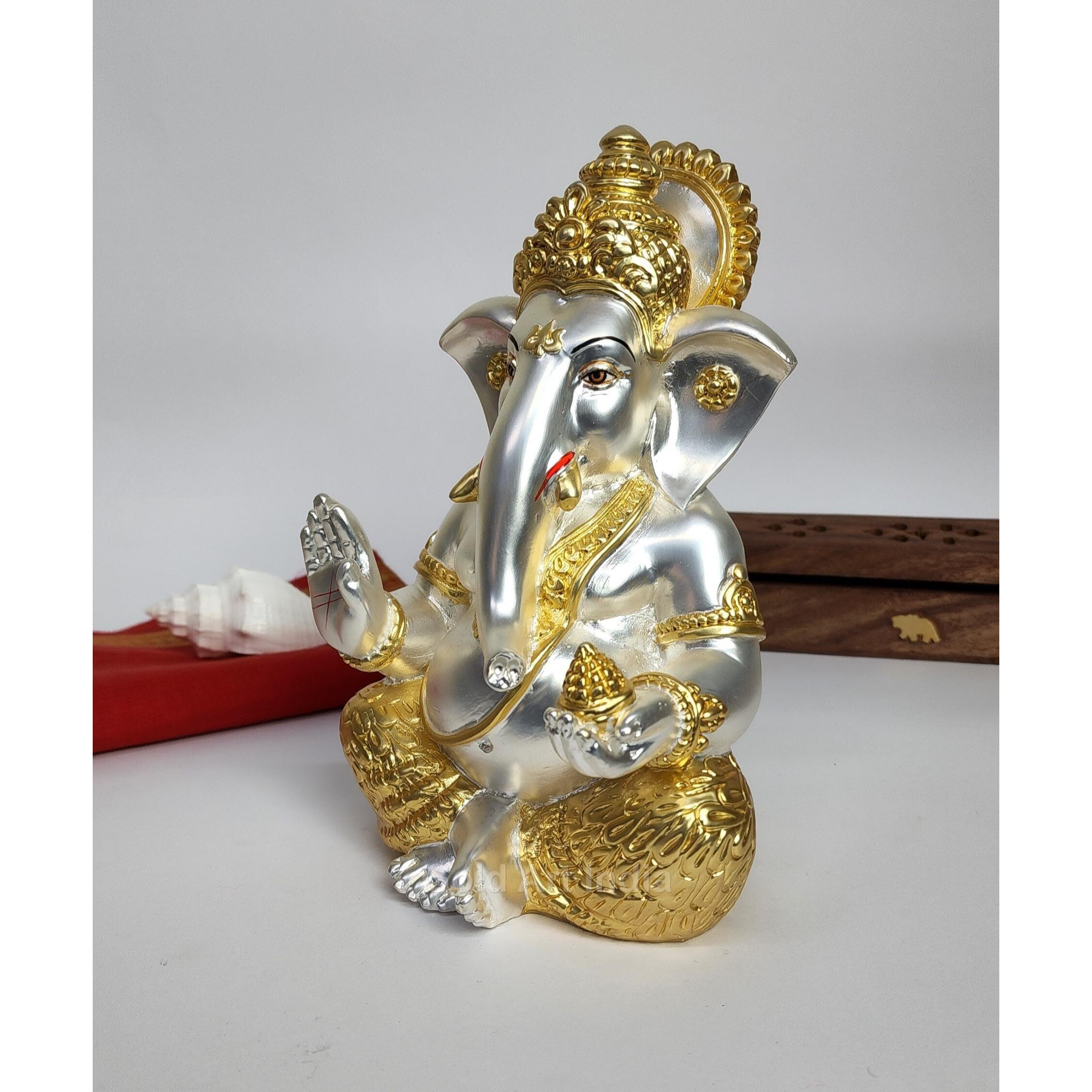 Gold Art India Ganesha | Gold & Silver Plated Ganesh Idol | Ganesh Murti for Premium Home Dcor | Vinayaka for House Warming Gift | Vighnaharta for Office Desk | Ganesh Idol Big(TWOTONEMATTE 7.1)