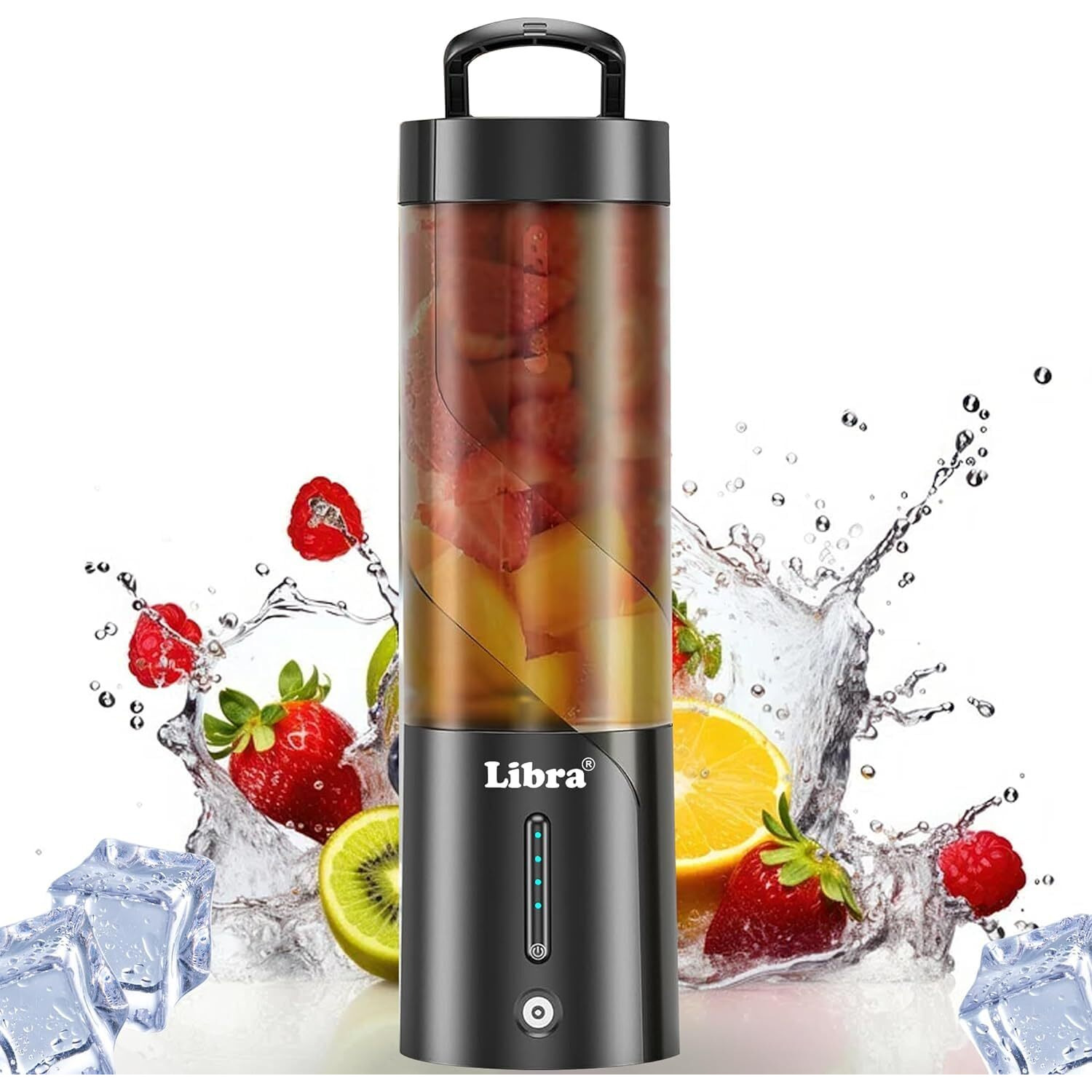 Libra Portable Blender for Smoothie and juices, Milk Shakes and Crushing Ice, USB Rechargeable Blender for Gym, Office and School, 4000 mAh 200 Watts Motor, 450 ML Jar, 6 Sharp SS Blades(Black)