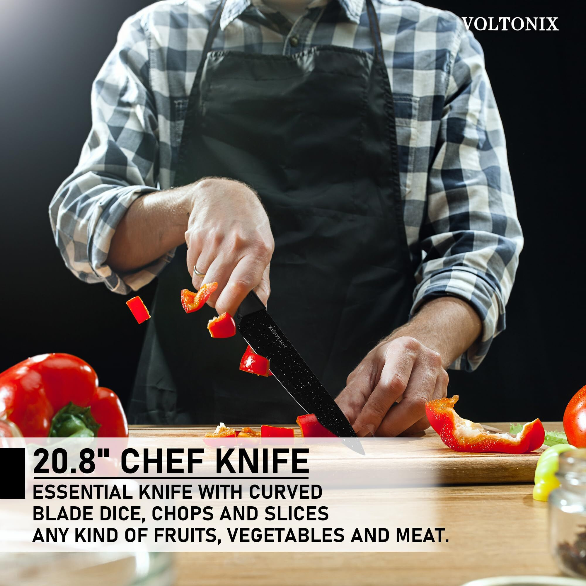 Voltonix Kitchen Knife Set Dishwasher Safe, Sharp Stainless Steel Knife Set, Kitchen Knives Sets Professional with Sheaths 5 Piece Rainbow Non Stick(Indian-Black)