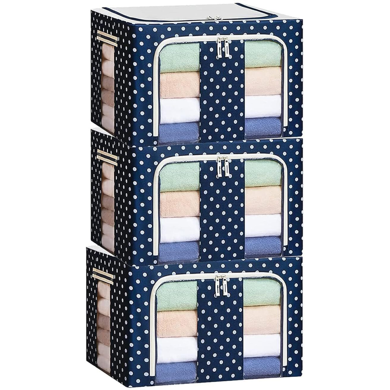 ALLWIN HOUSEWARE W Clothes Organiser For Wardrobe 66 Liter Large Storage Box For Clothes Foldable Steel Frame Wardrobe Organizer Cloth Box With Zipper With Handle Organizer (66 Ltr - Pack of 3)