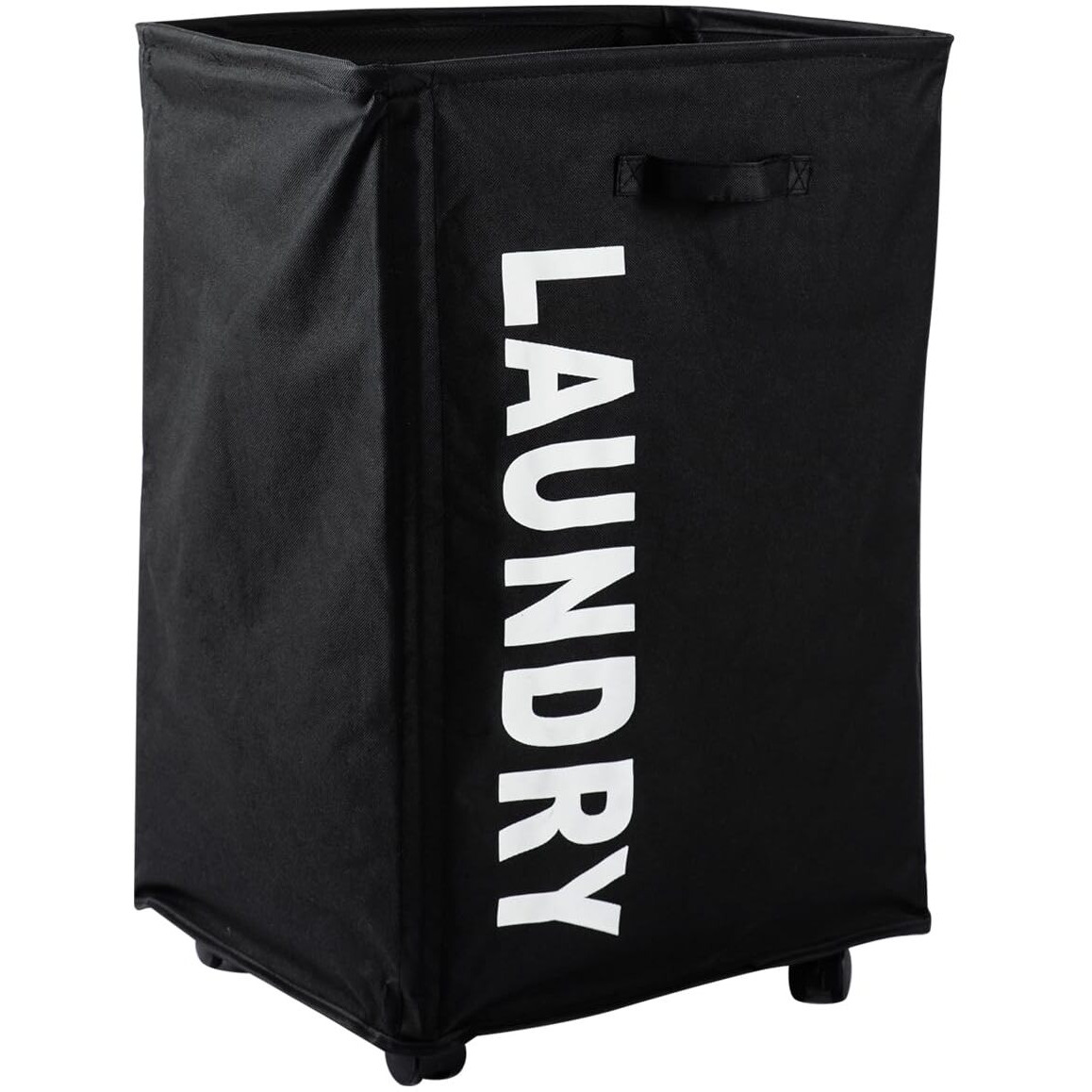 HOKIPO Foldable Laundry Hamper with Wheels, Black (AR-4858-BLK)